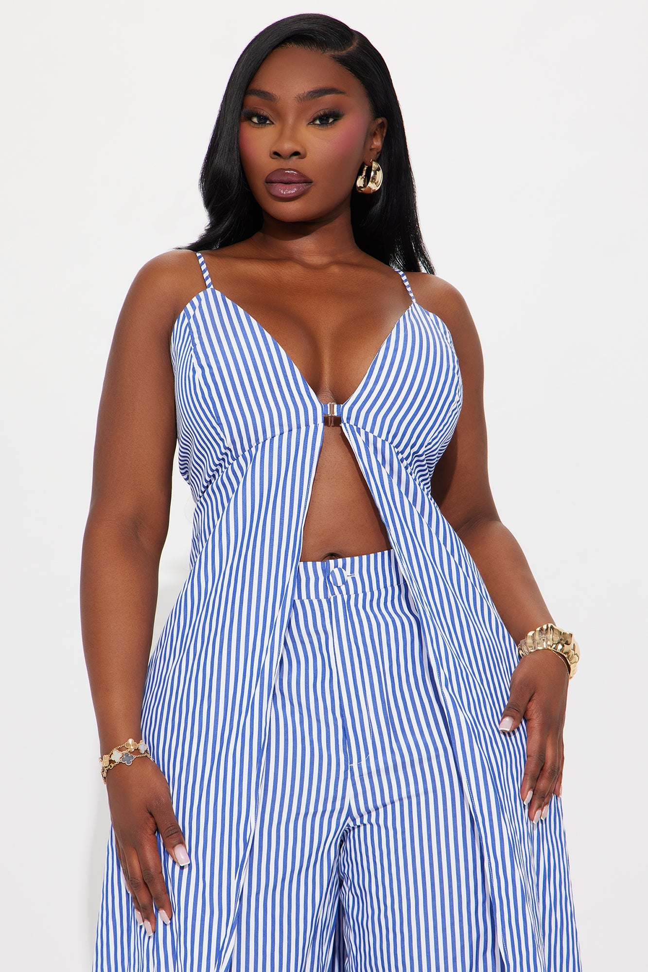 Beachside Glam Striped Poplin Pant Set - Blue/combo