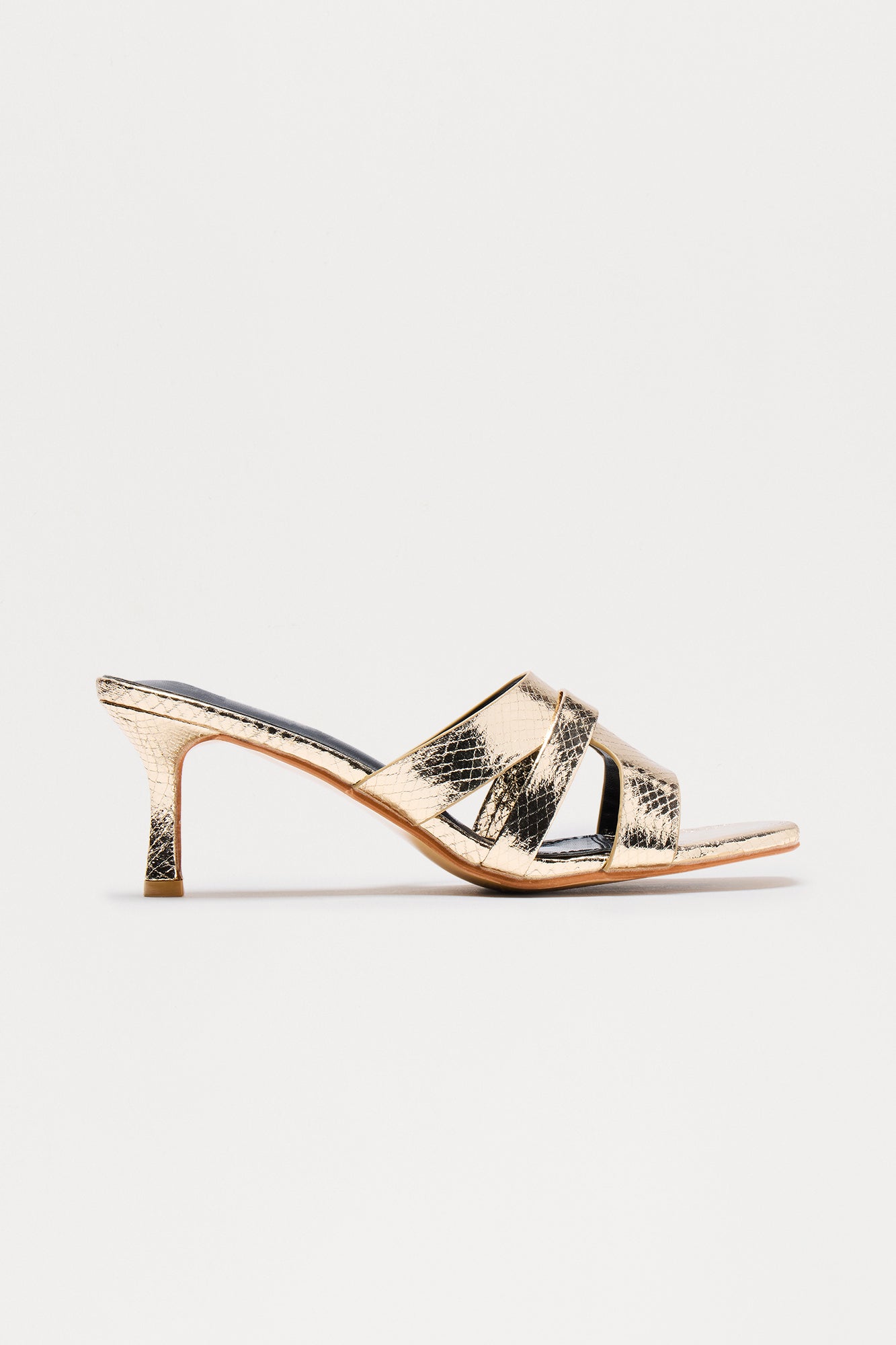 Soma Snake Skin Print Mules - Gold