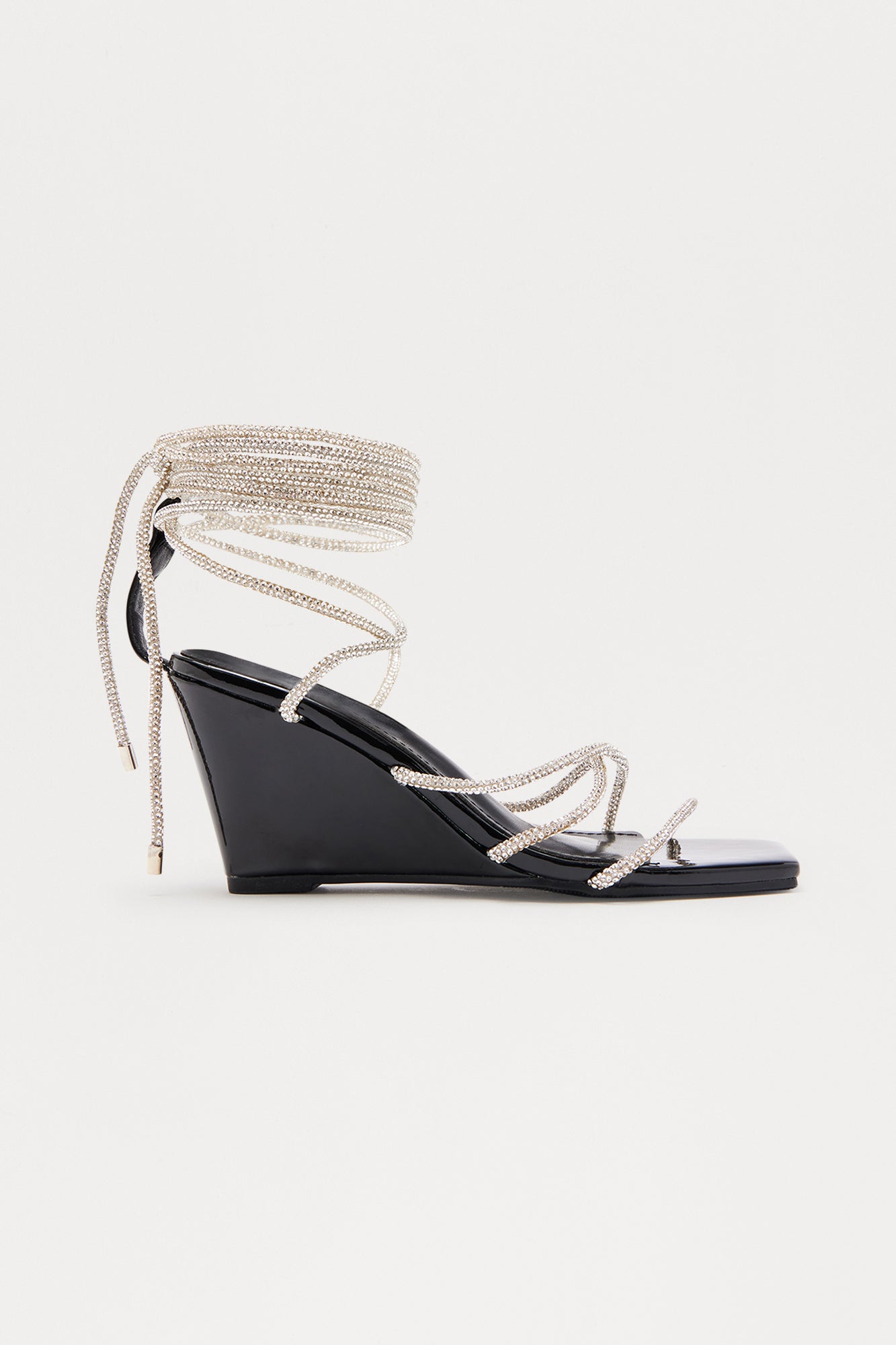 Twila Rhinestone Wrap Up Wedges - Black