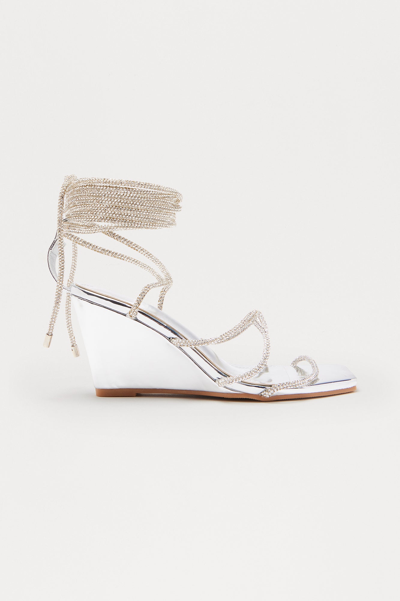 Twila Rhinestone Wrap Up Wedges - Silver