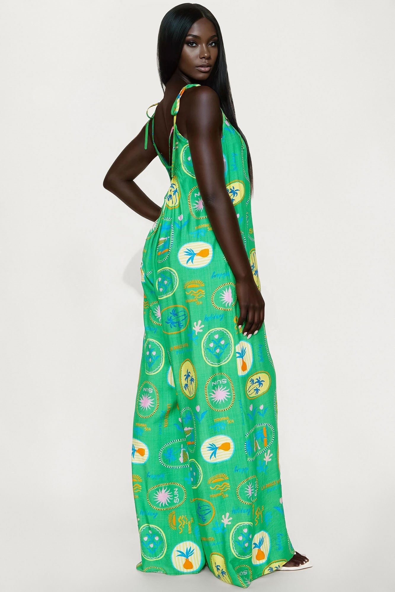 Lila Super Wide Leg Jumpsuit - Green/combo