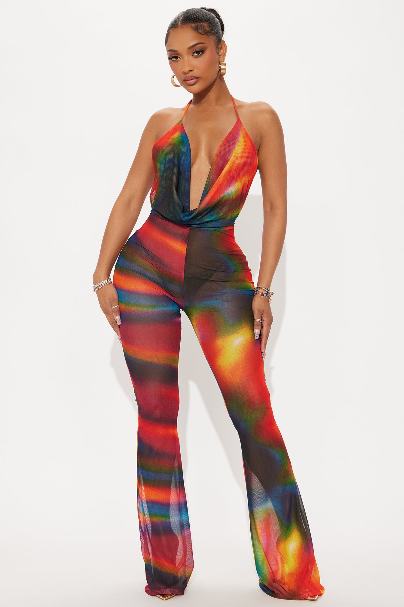 All Yours Mesh Halter Jumpsuit - Multi Color