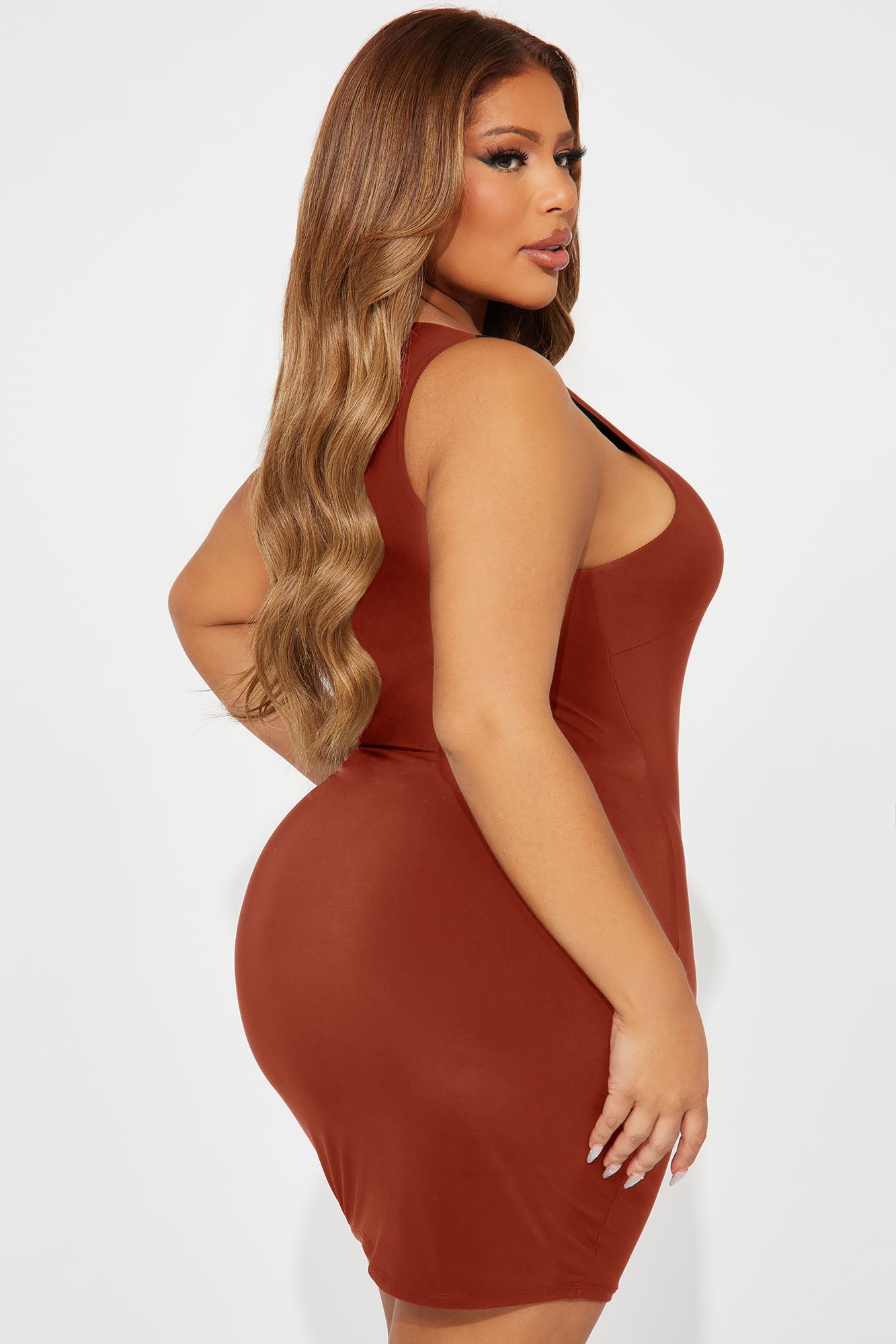 Olympia One Shoulder Mini Dress - Rust