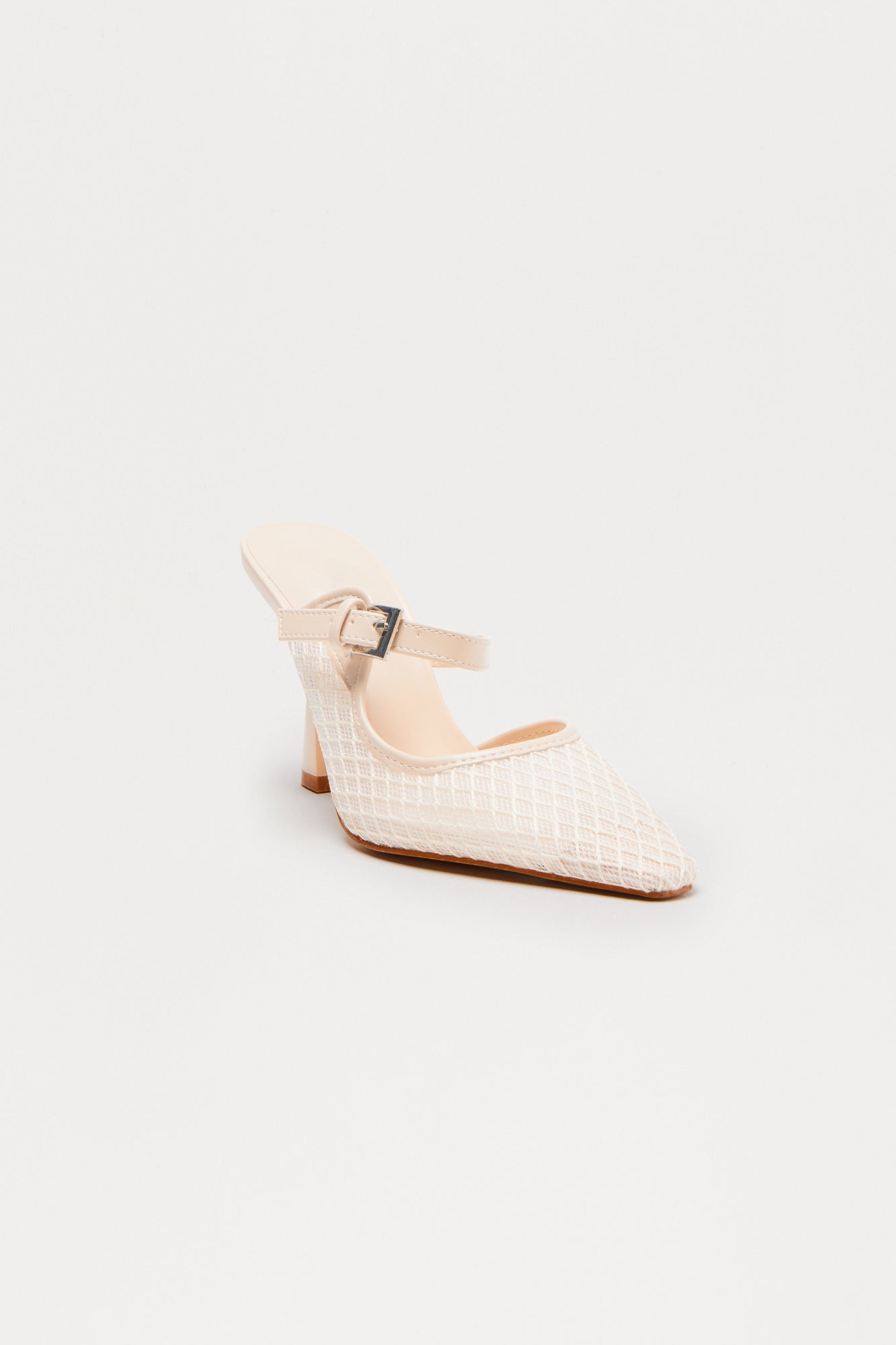 Deidra Buckle Fishnet Pumps - Beige