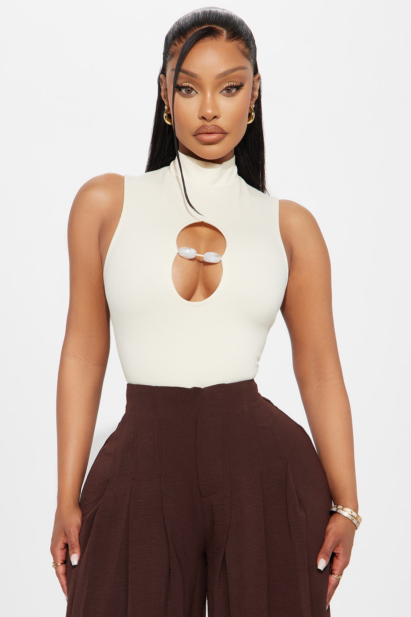 Oona Cut Out Turtle Neck Bodysuit - Cream