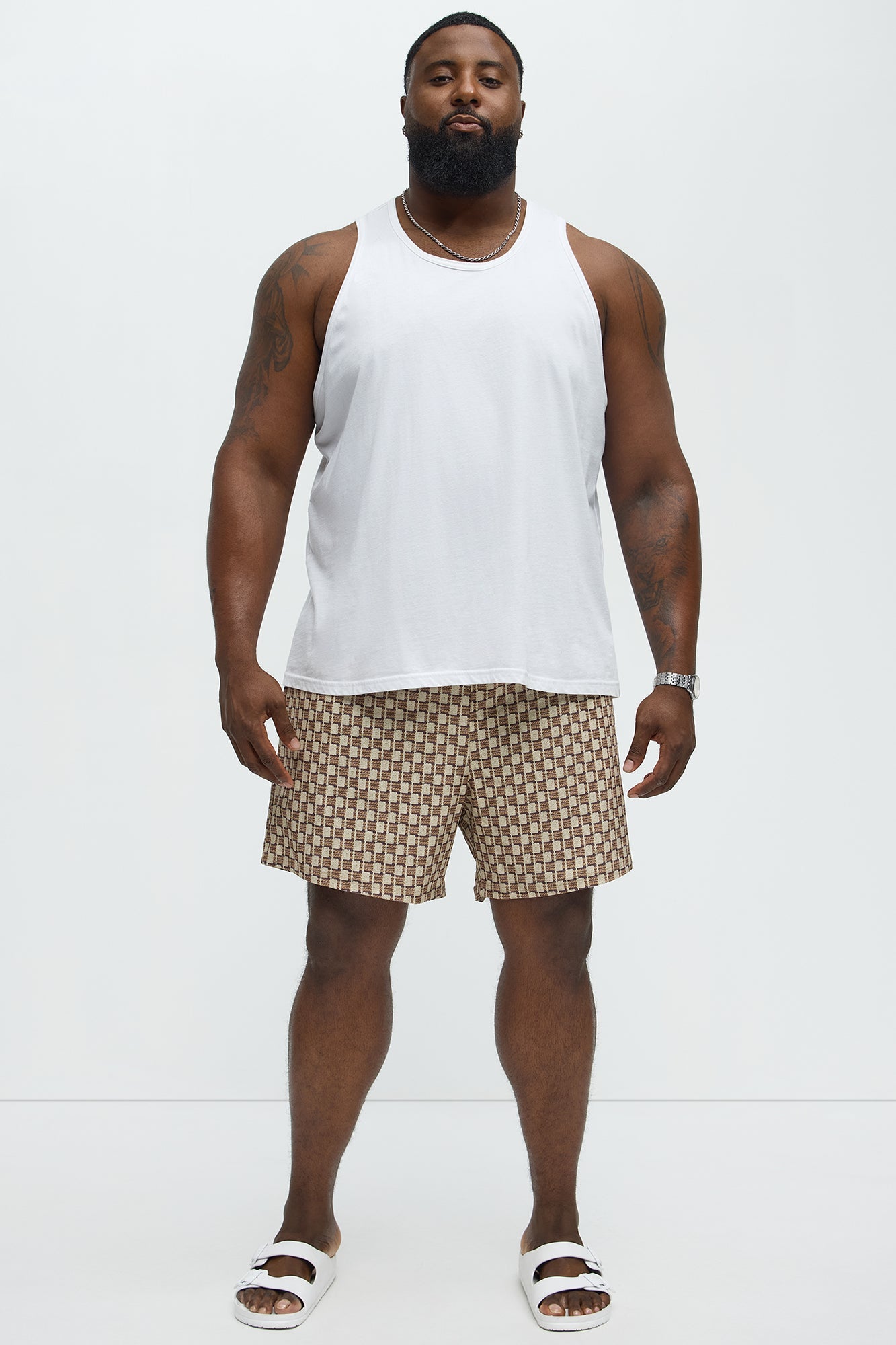 Weave Printed Swim Mid Trunk - Brown Combo