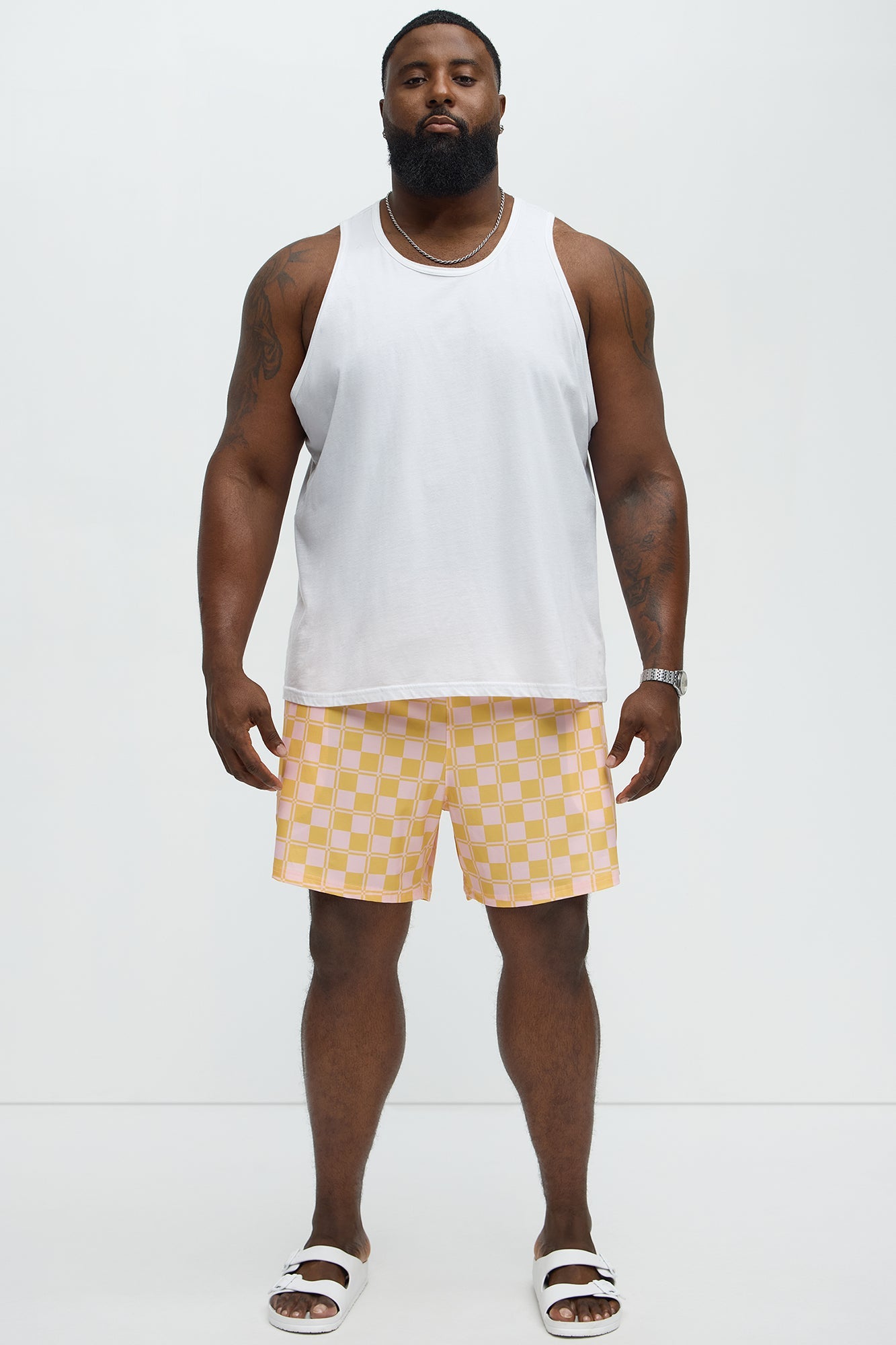 Checkered Day Club Swim Mid Trunk - Pink/combo