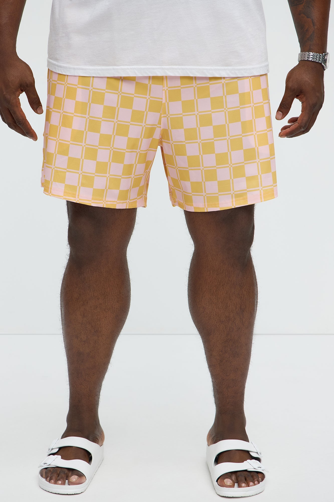 Checkered Day Club Swim Mid Trunk - Pink/combo