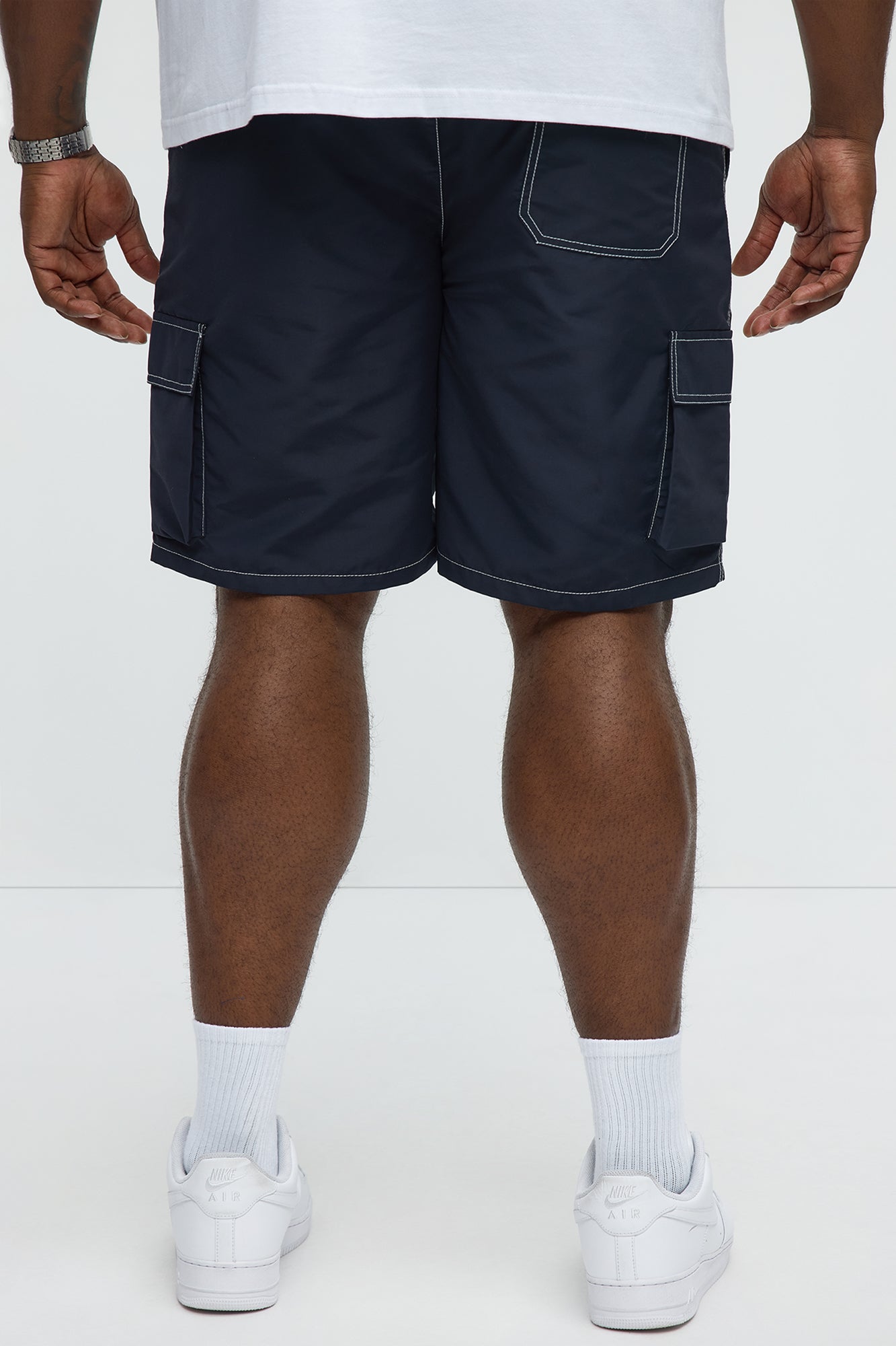 Contrast Stitch Nylon Cargo Short - Blue
