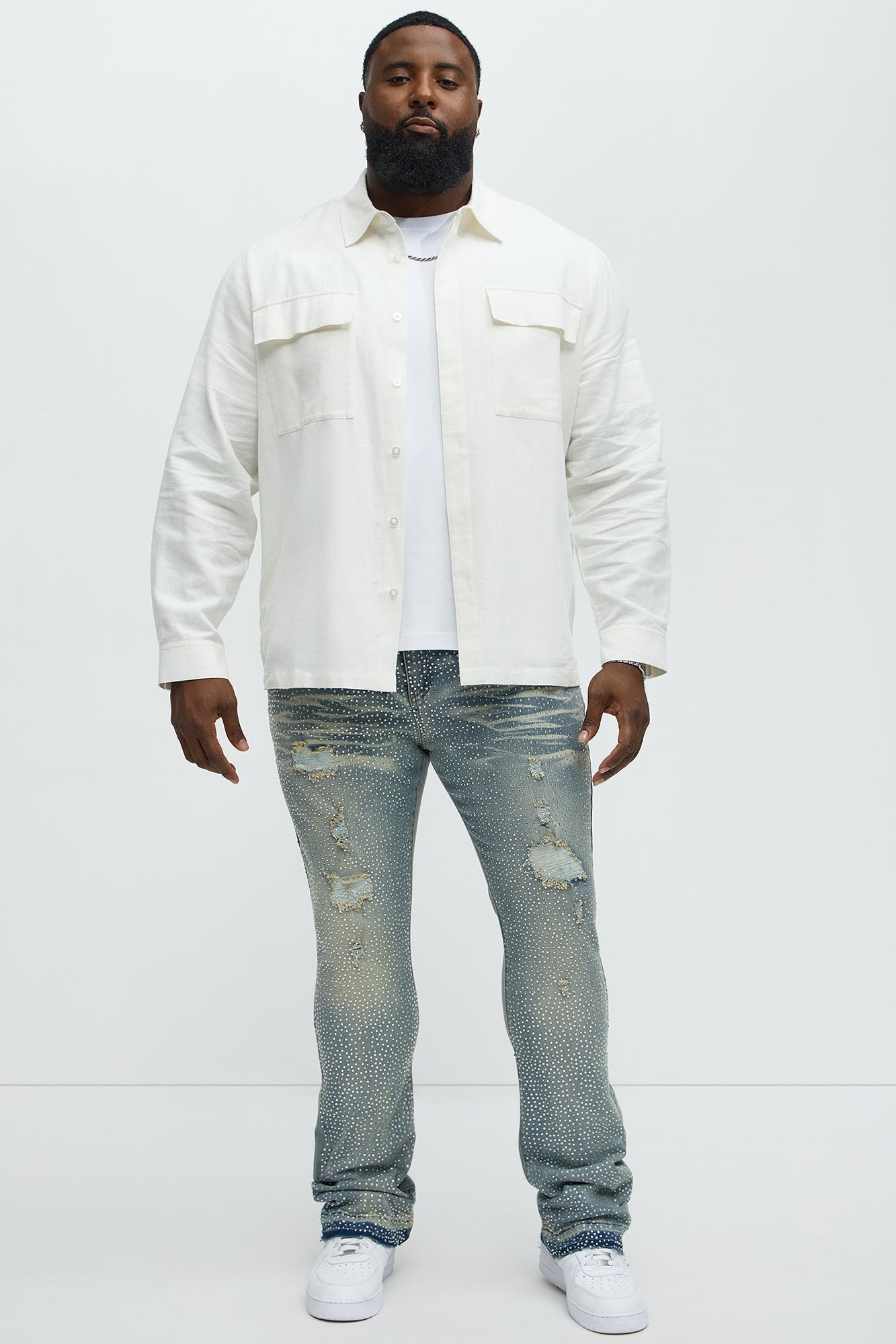 Stacked Skinny Flare On My Bling Distressed Jeans - Medium Blue Wash