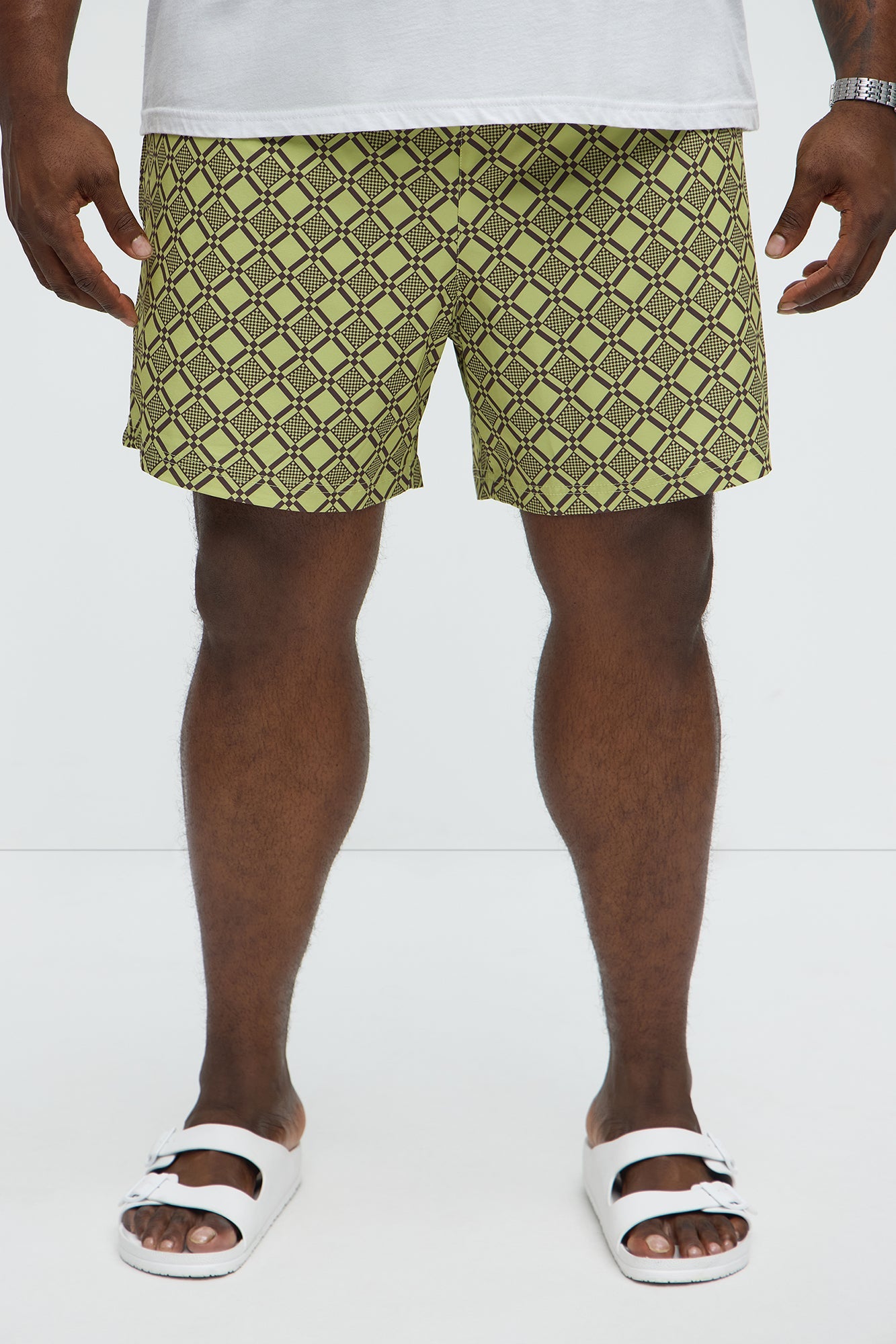 Checkered Mosaic Swim Mid Trunk - Green/combo