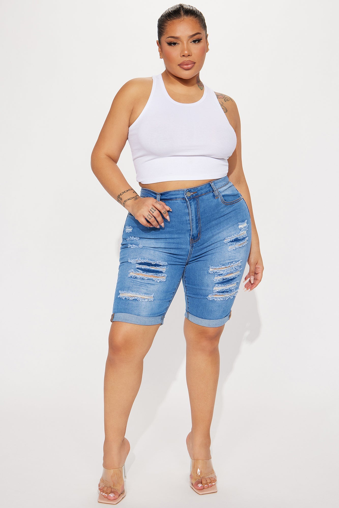 Acting Nice Stretch Denim Bermuda Shorts - Medium Wash