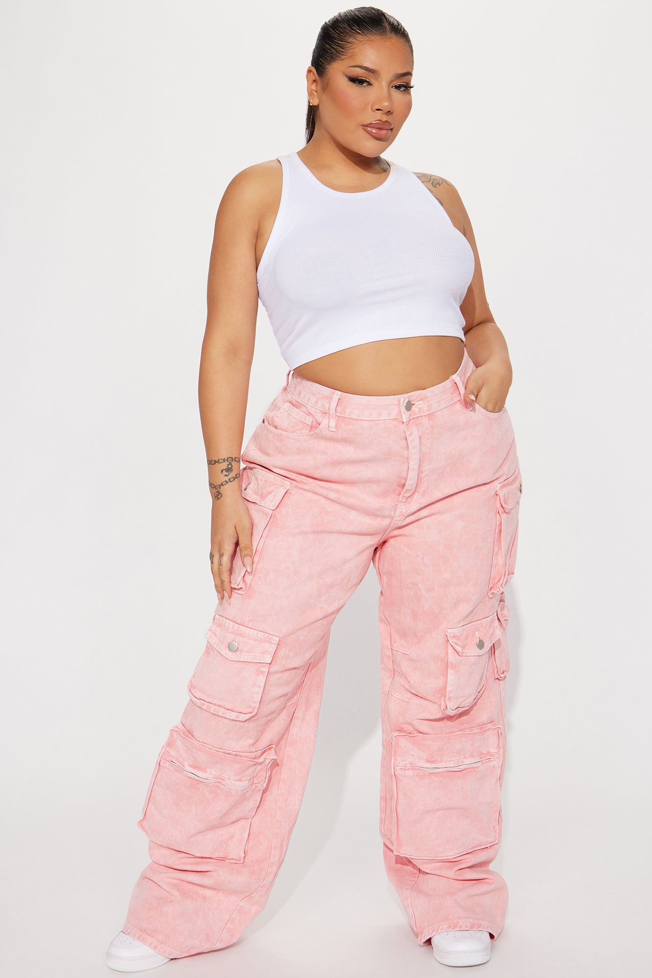 Lily High Rise Cargo Jeans - Pink