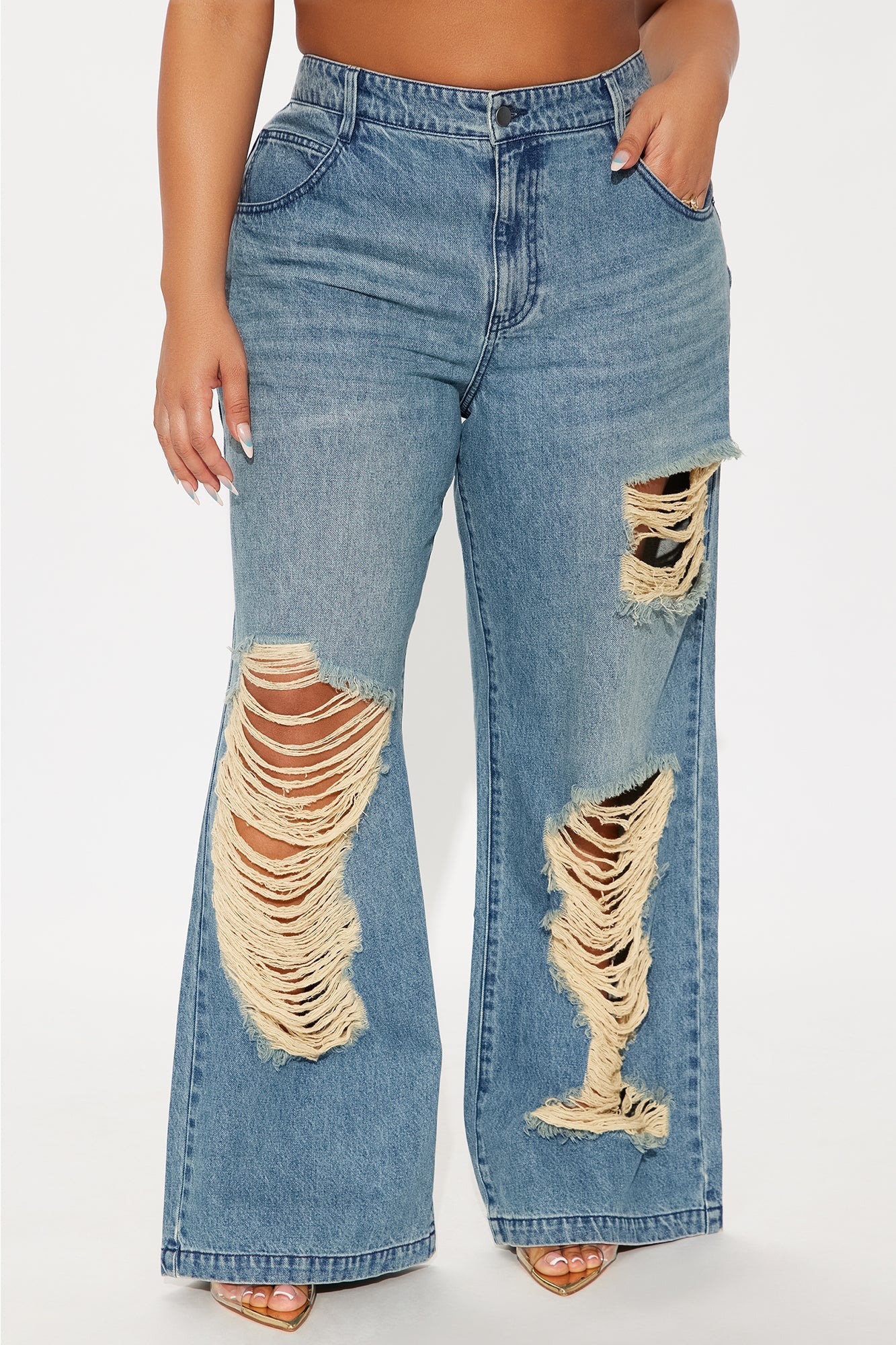 Cleo Ripped Wide Leg Jeans - Vintage Wash