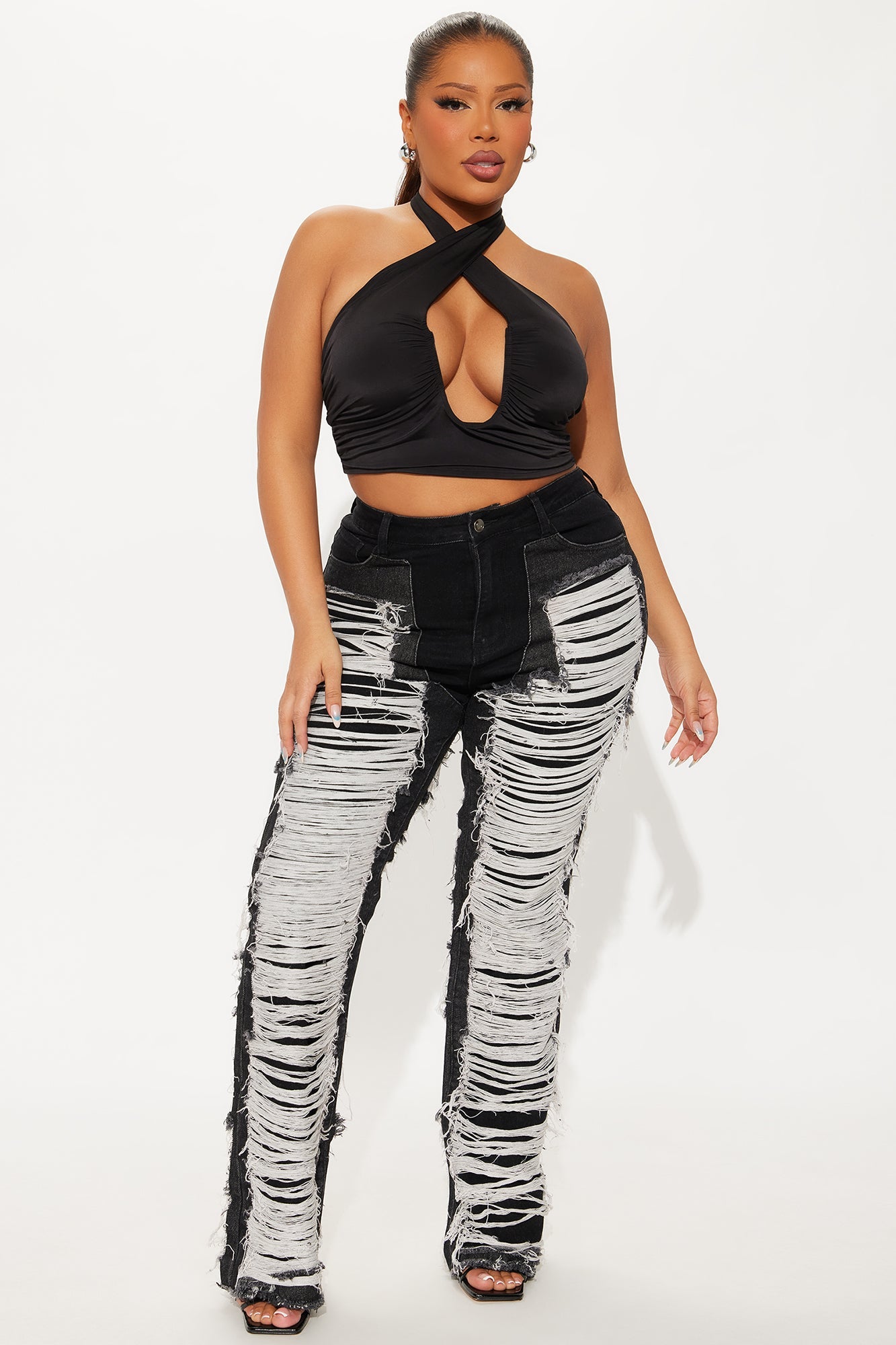 Know The Drill Shredded Bootcut Jeans - Black