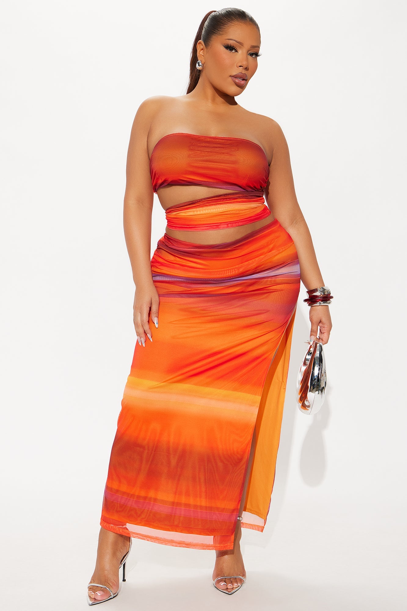 Horizon Heat Mesh Skirt Set - Orange/combo