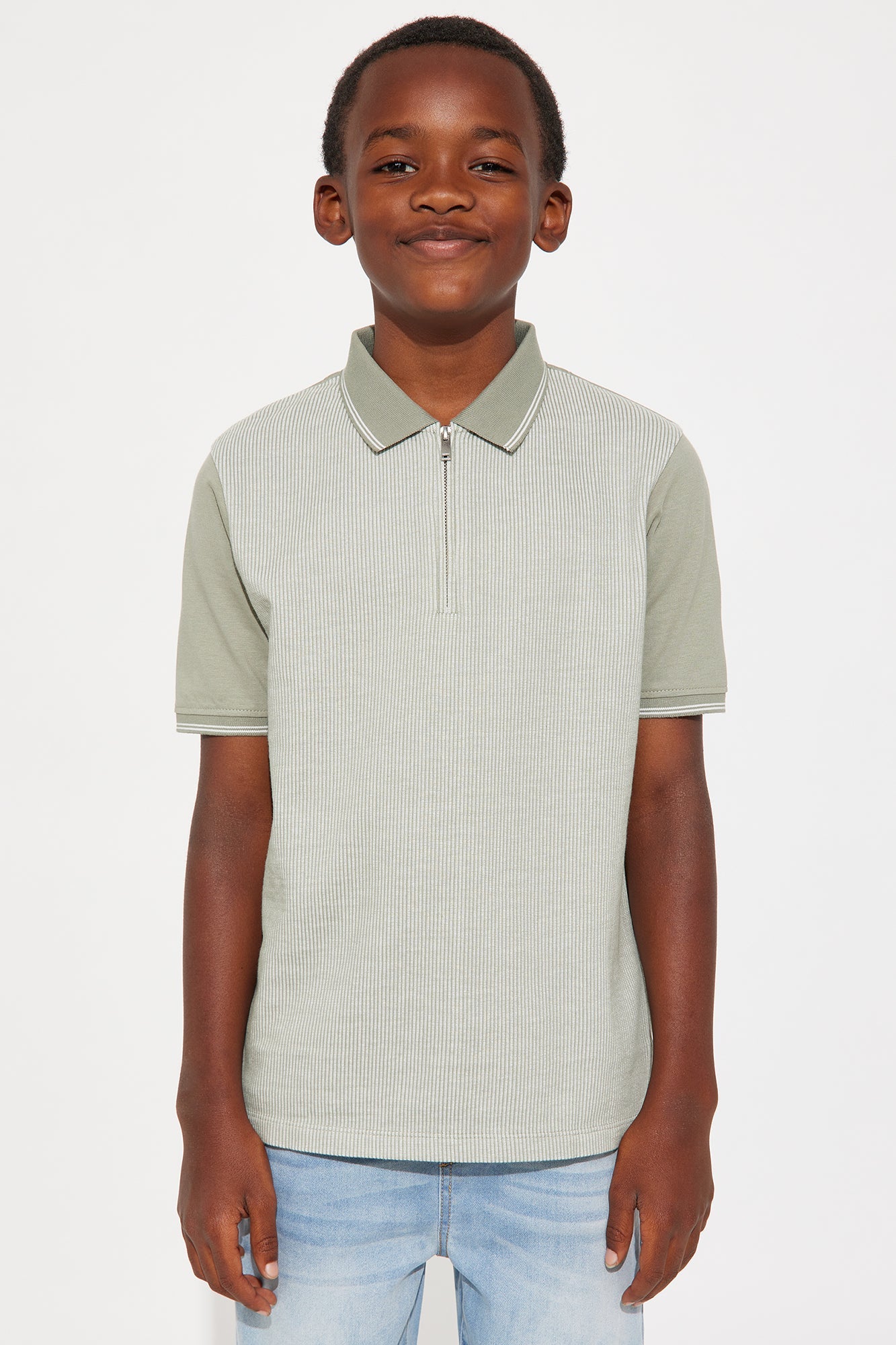 Mini Aiden Textured Short Sleeve Polo Shirt - Green