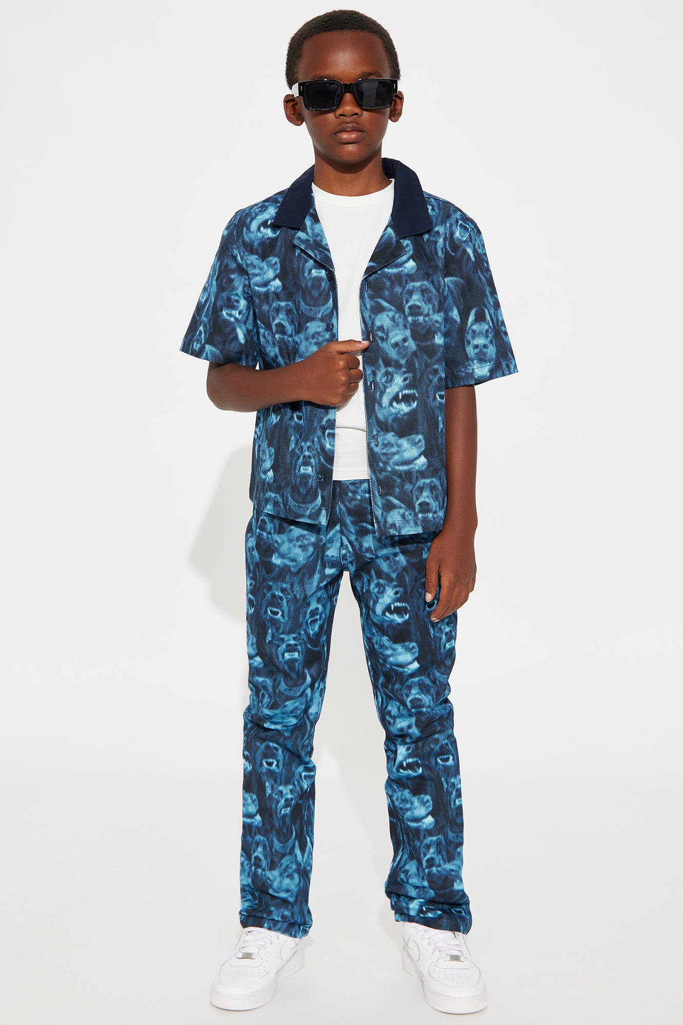 Mini Dobermann Printed Boxy Short Sleeve Shirt - Blue/combo