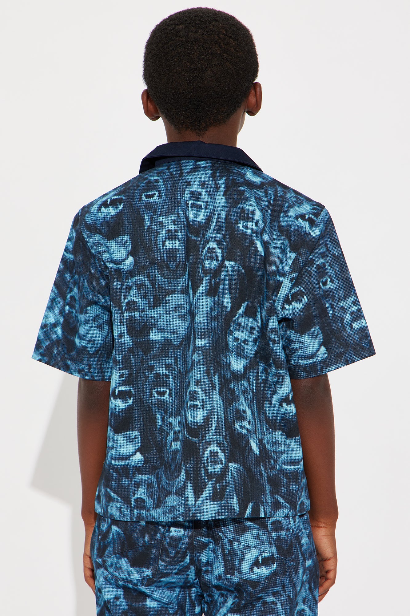 Mini Dobermann Printed Boxy Short Sleeve Shirt - Blue/combo