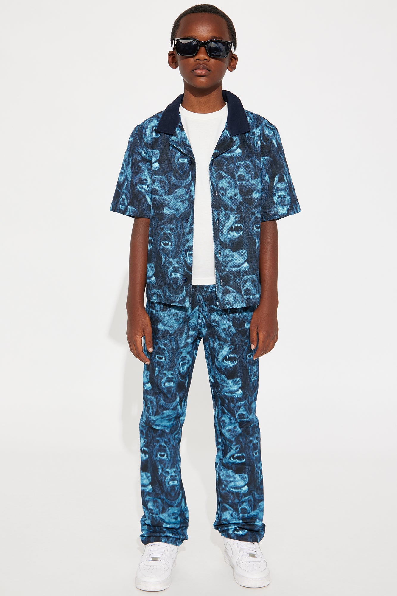 Mini Straight Doberman Printed Pants - Blue/combo