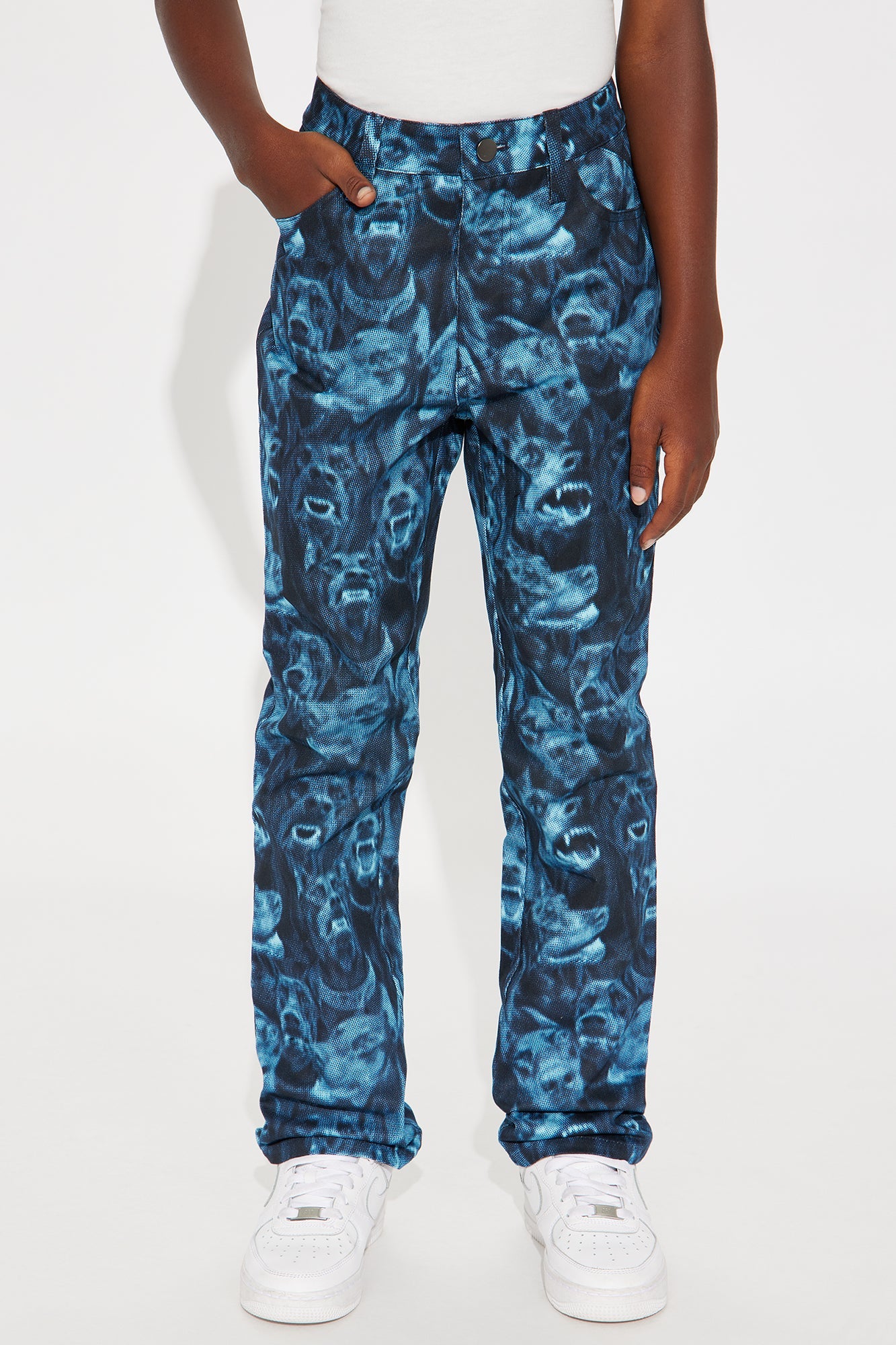 Mini Straight Doberman Printed Pants - Blue/combo