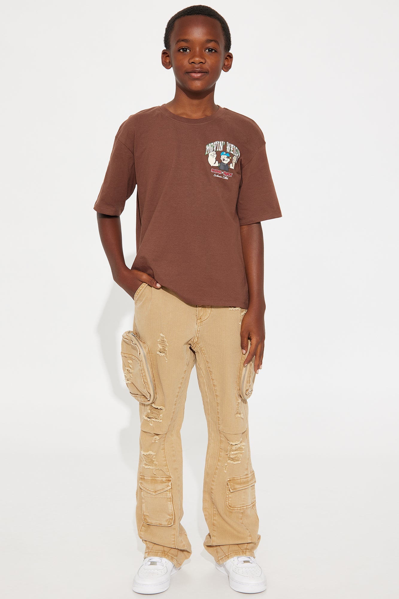 Mini Aaron Stacked Flare Cargo Pants - Khaki