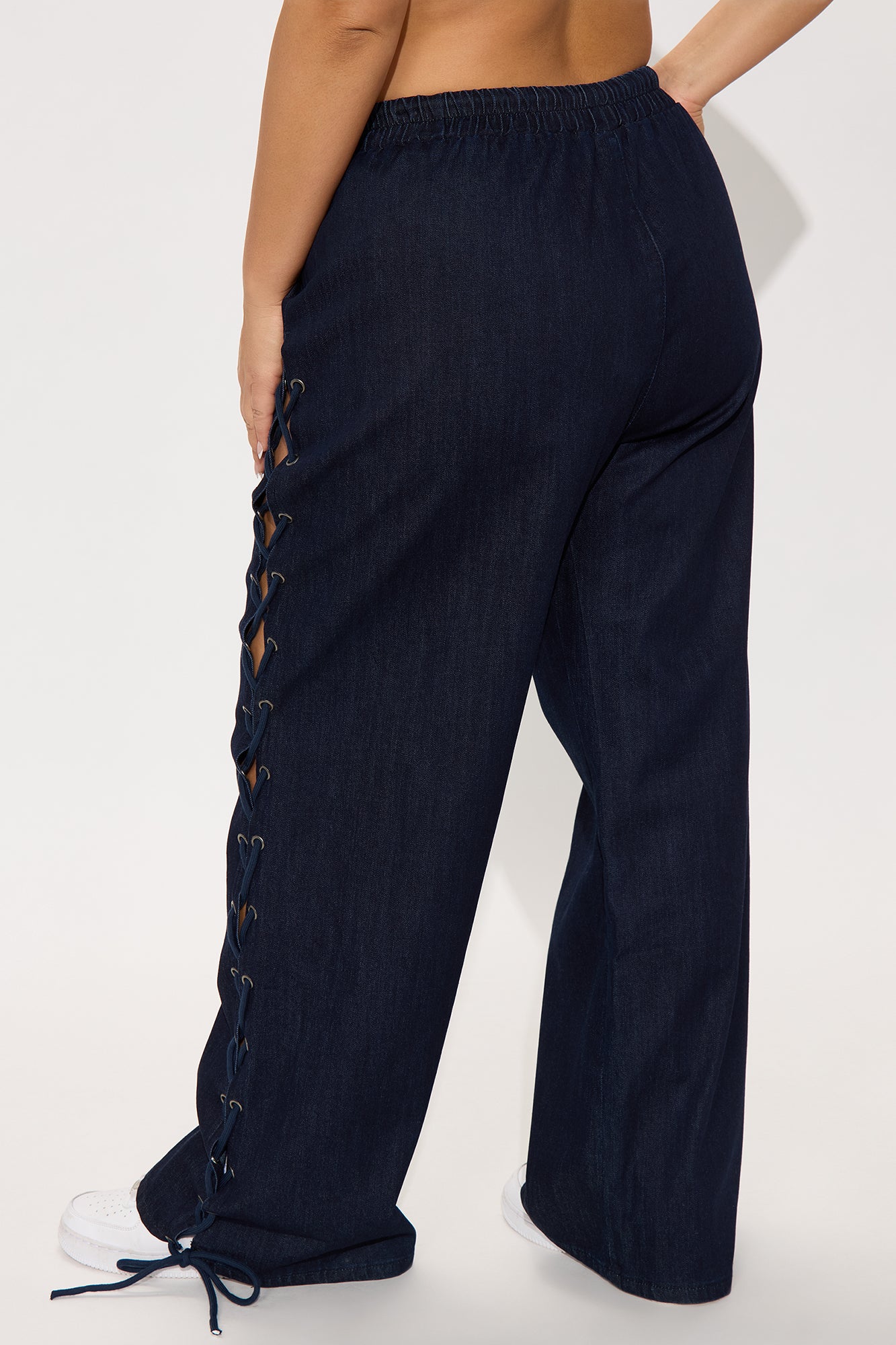 Lucky Laced Up Wide Leg Denim Jeans - Dark Wash