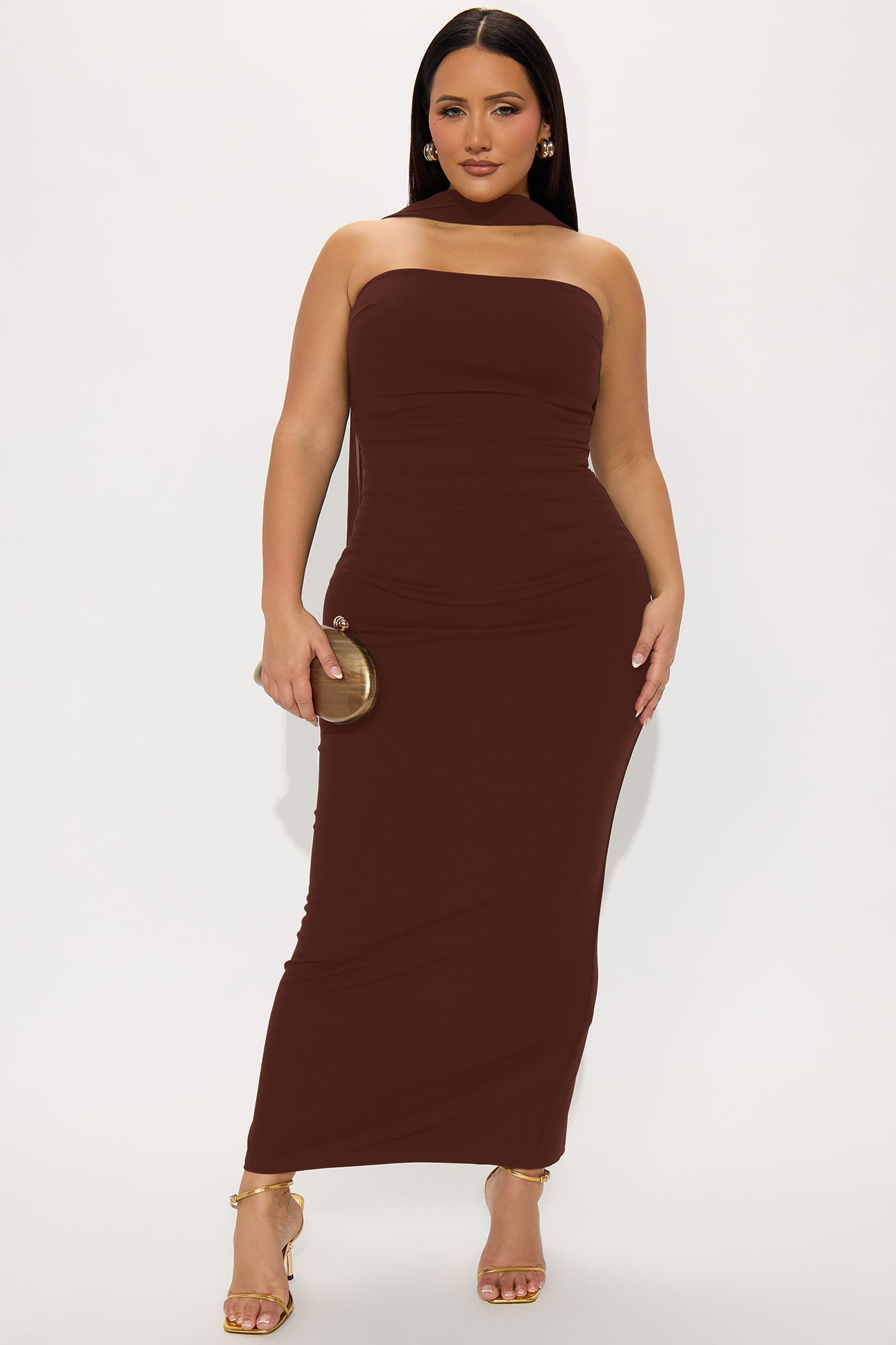 Luna Scarf Wrap Maxi Dress - Brown