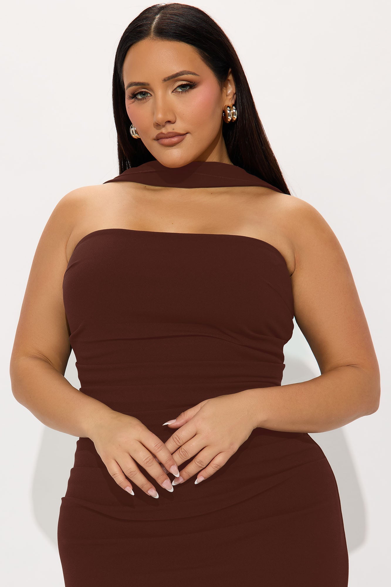 Luna Scarf Wrap Maxi Dress - Brown