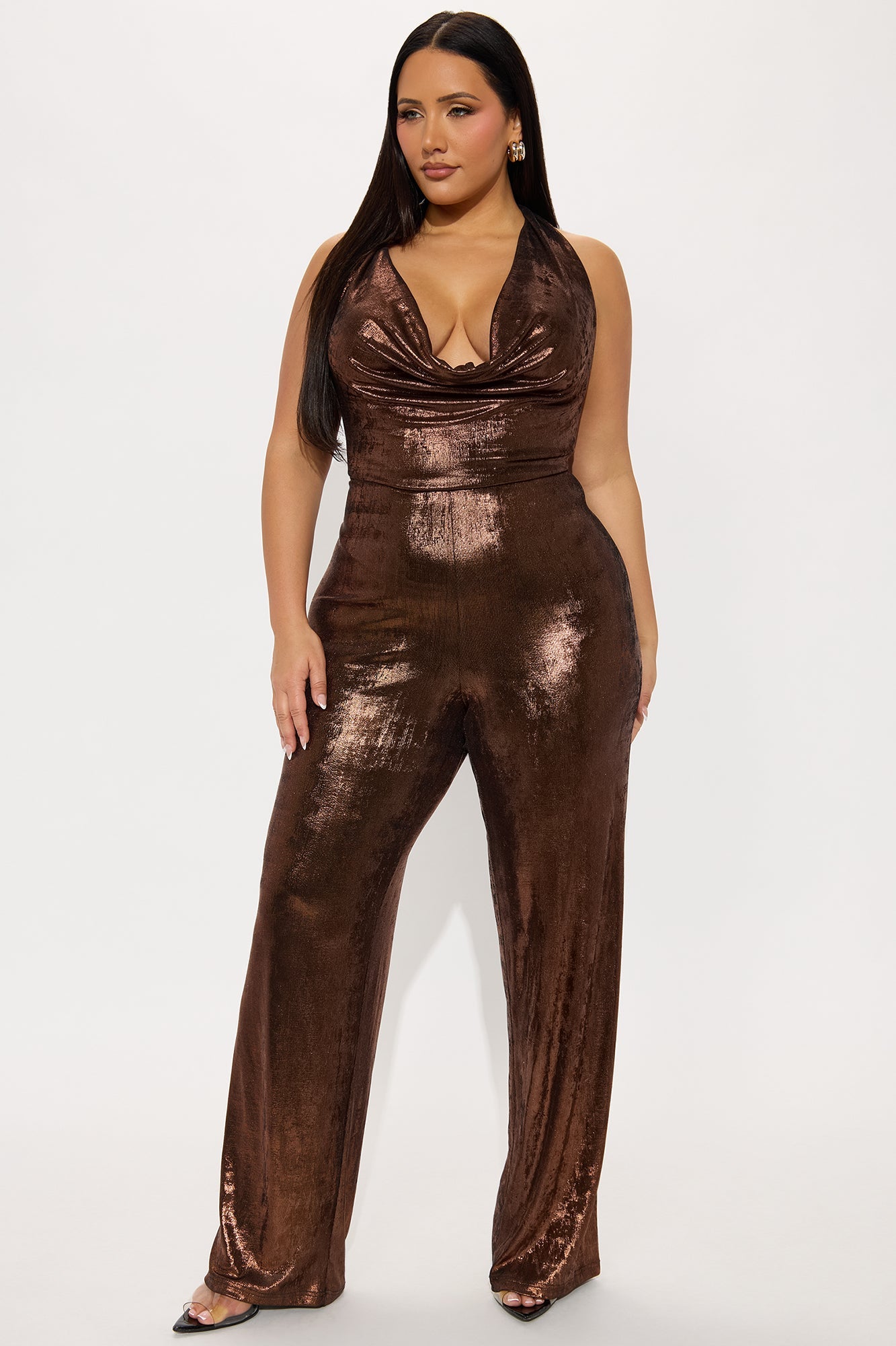 Vereena Metallic Slinky Jumpsuit - Bronze