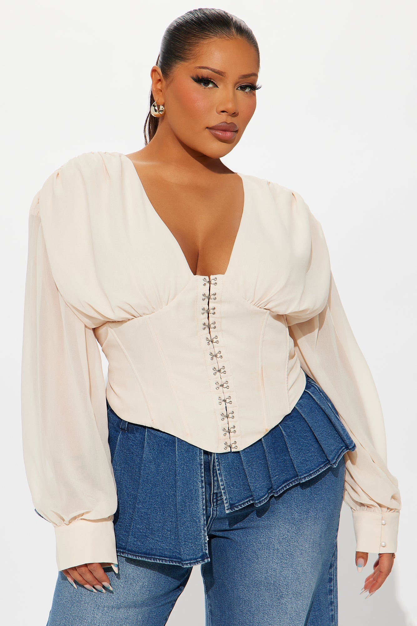 Cute But Psycho Chiffon Corset Top - Cream