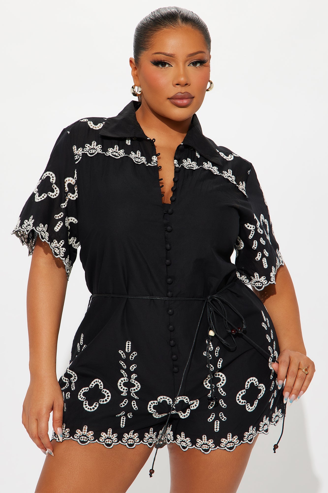 Sicily Linen Romper - Black/White