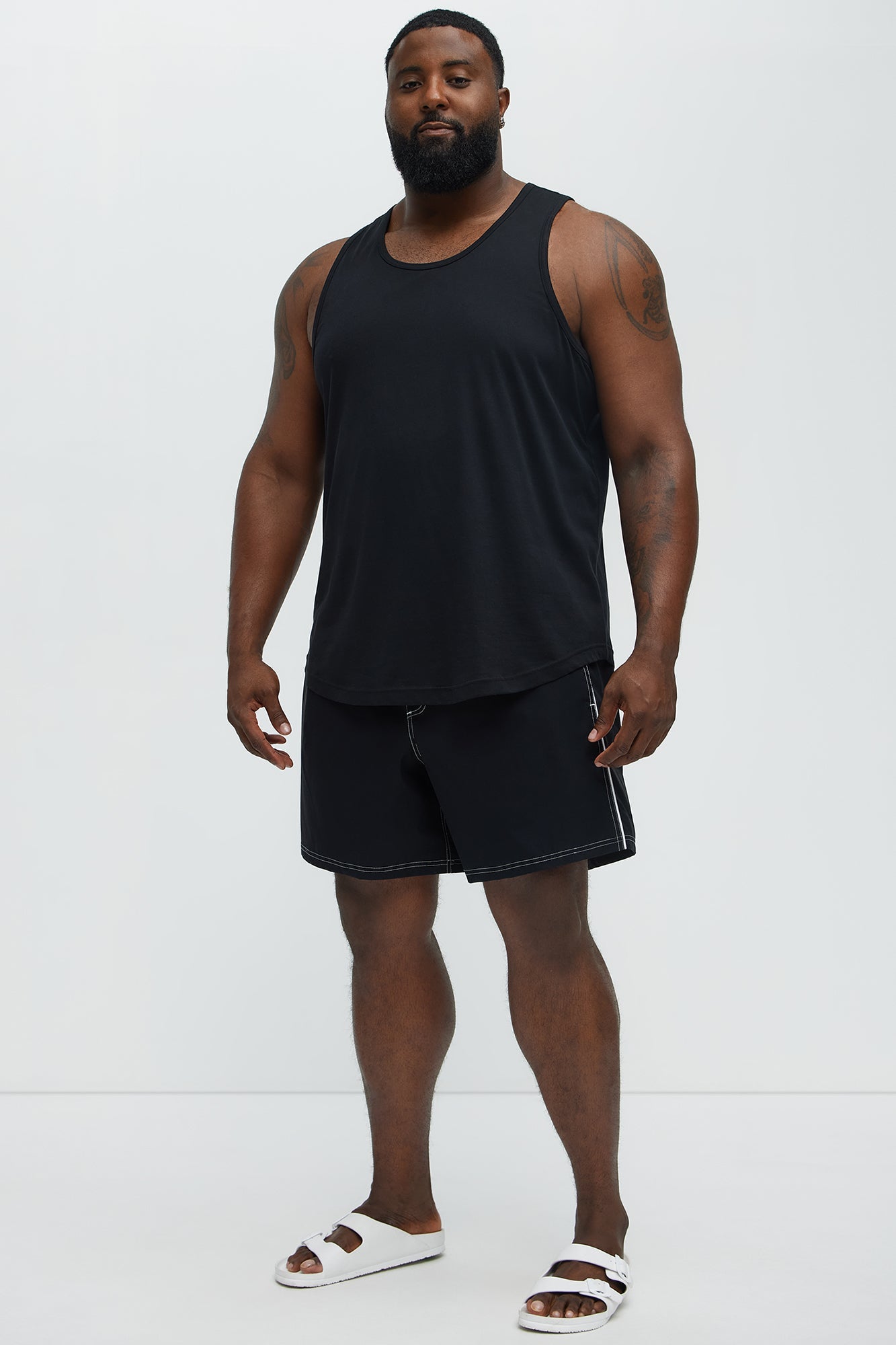Contrasted Stitch Swim Trunk 7″ - Black