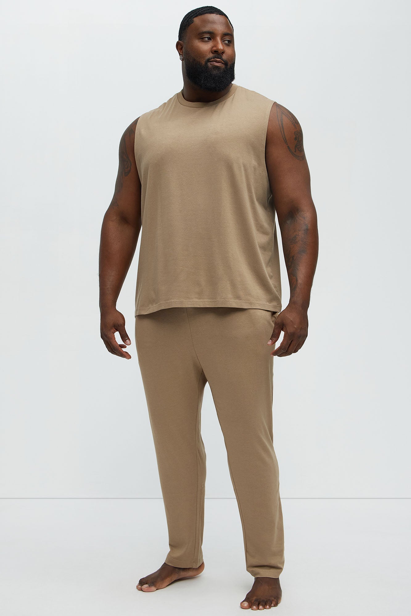 Essential Modal Lounge Sleeveless Muscle Tee - Taupe