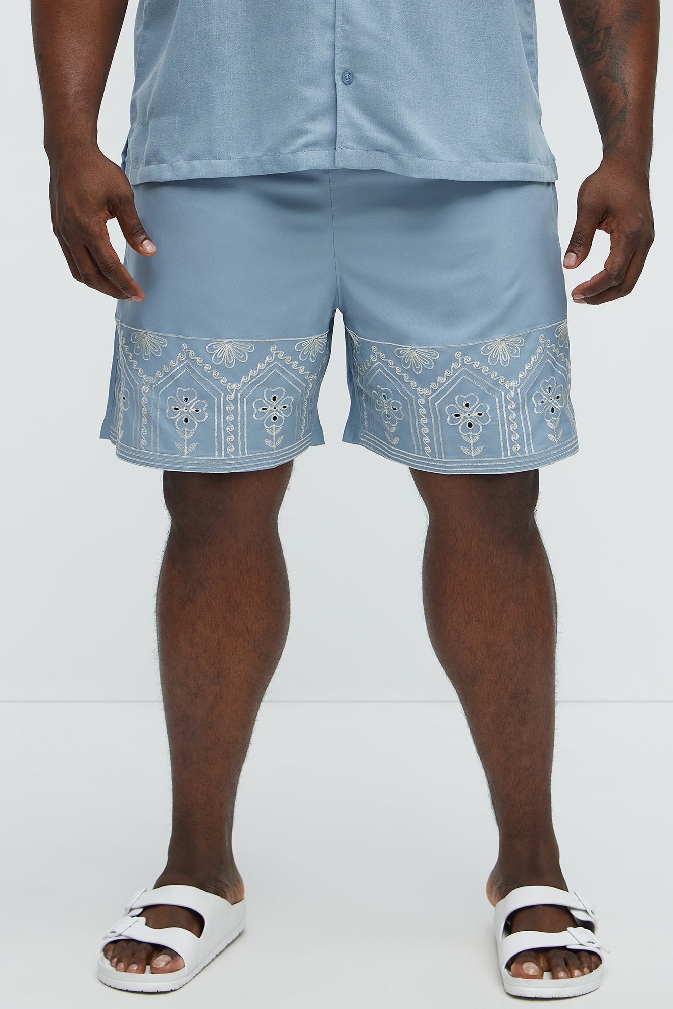 Embroidered Floral Swim Classic Trunk - Blue/combo
