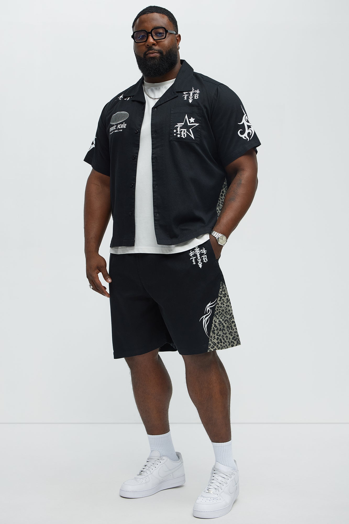Cosmic Distortion Animal Print Relaxed Shorts - Black/combo
