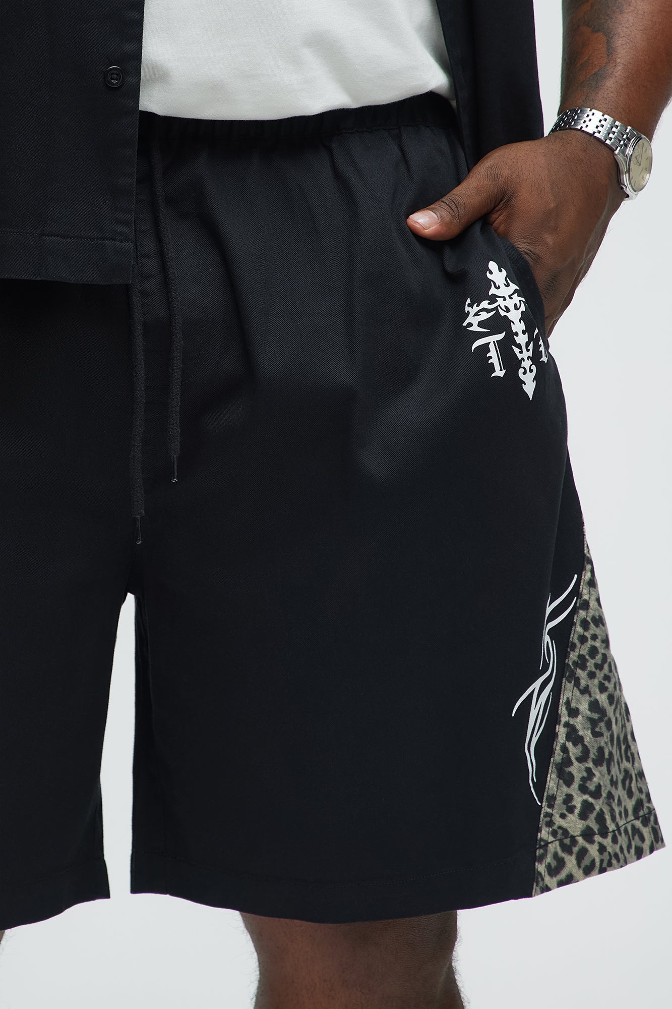 Cosmic Distortion Animal Print Relaxed Shorts - Black/combo
