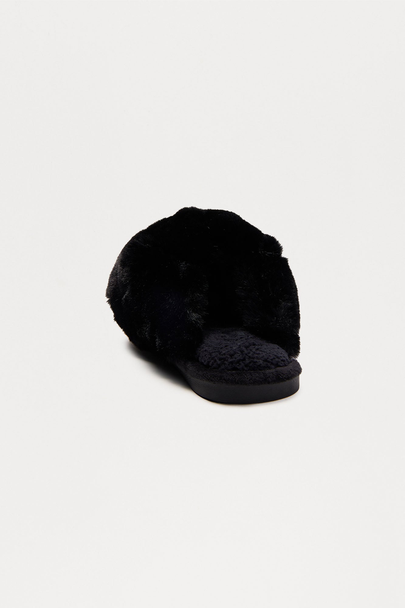 Fluff Faux Fur Slippers - Black