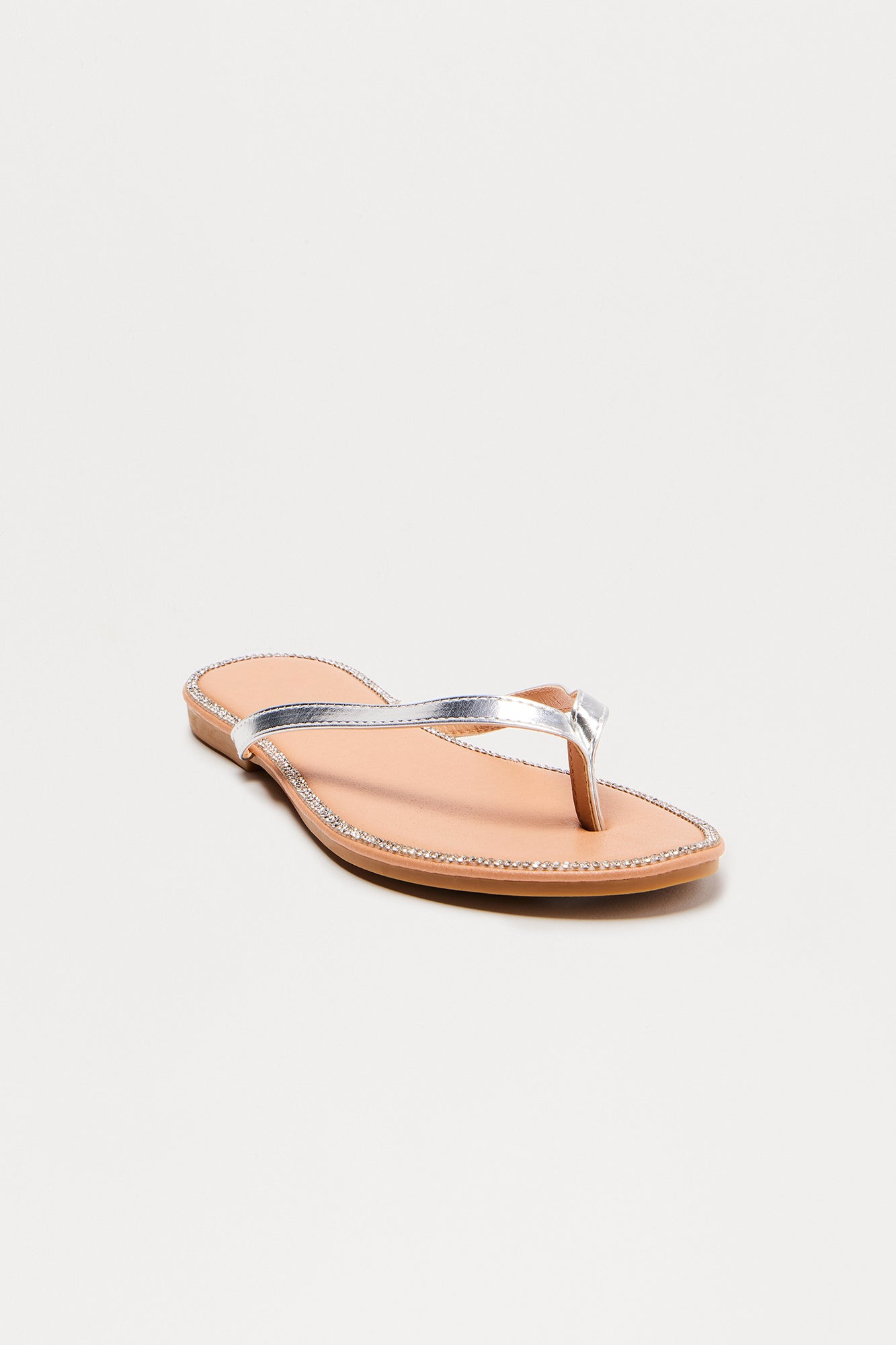 Opal Rhinestone Trim Flip Flops - Silver