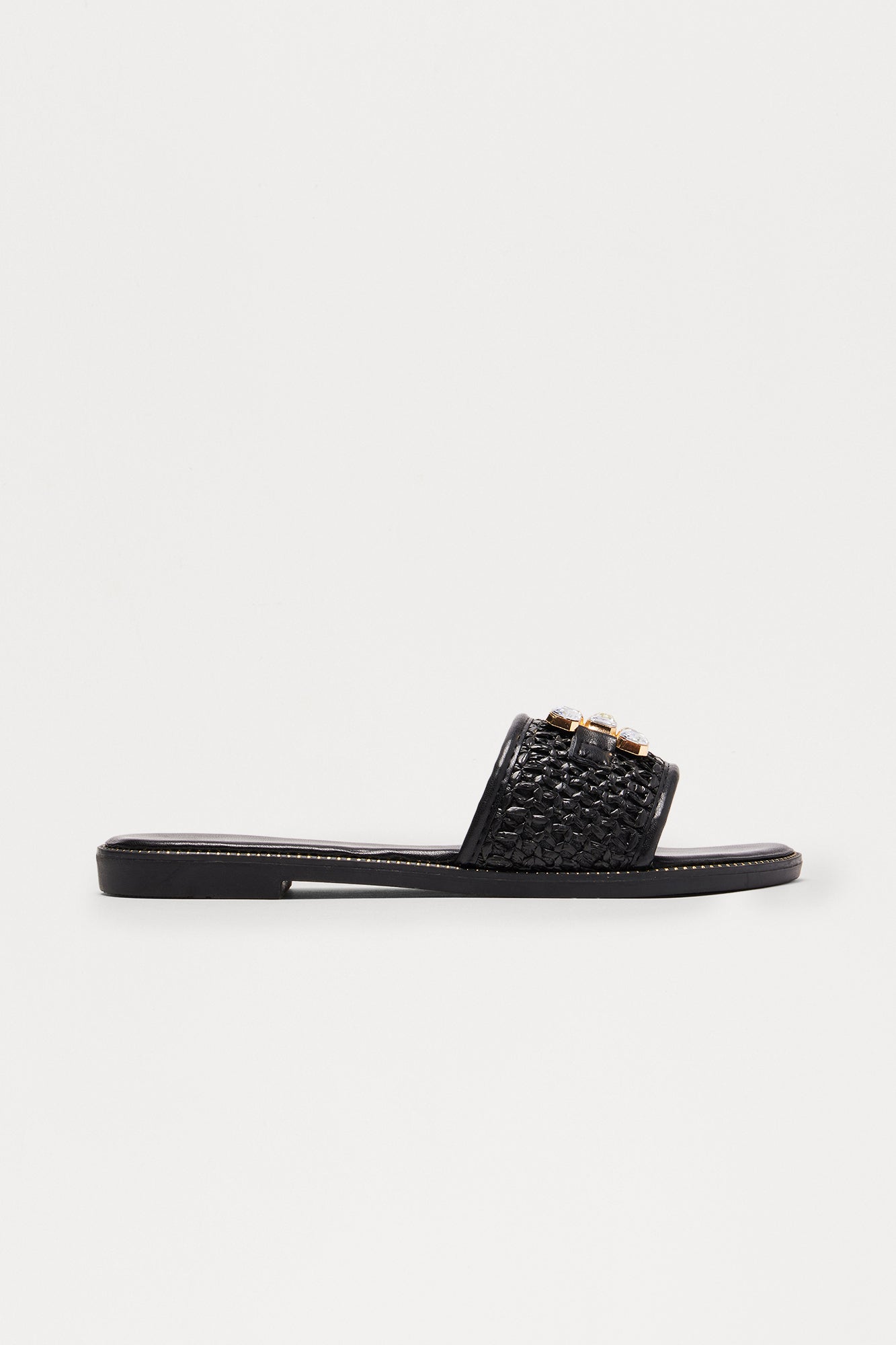 Crista Jewel Raffia Sandals - Black