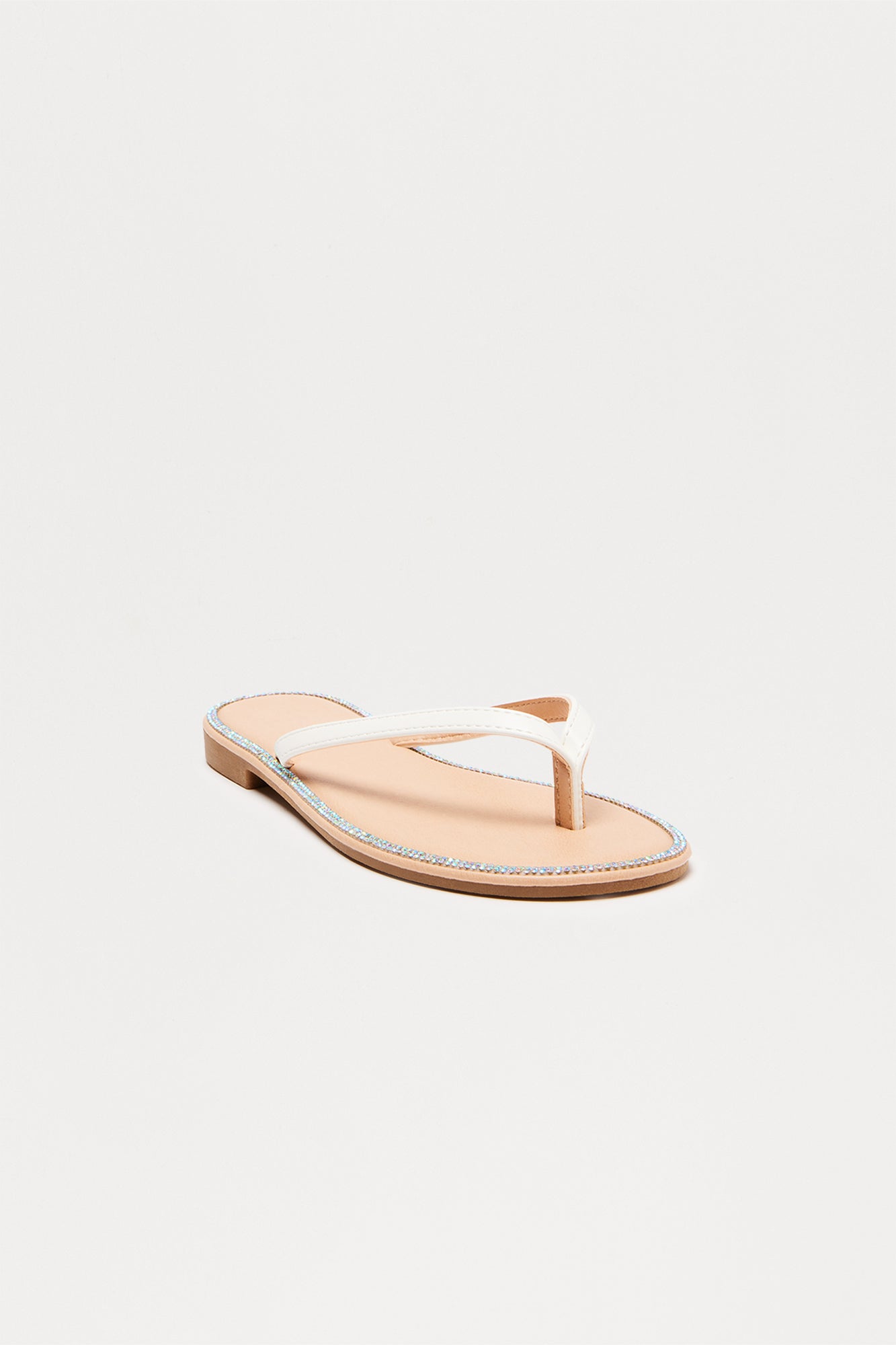 Topaz Rhinestone Flip Flops - White