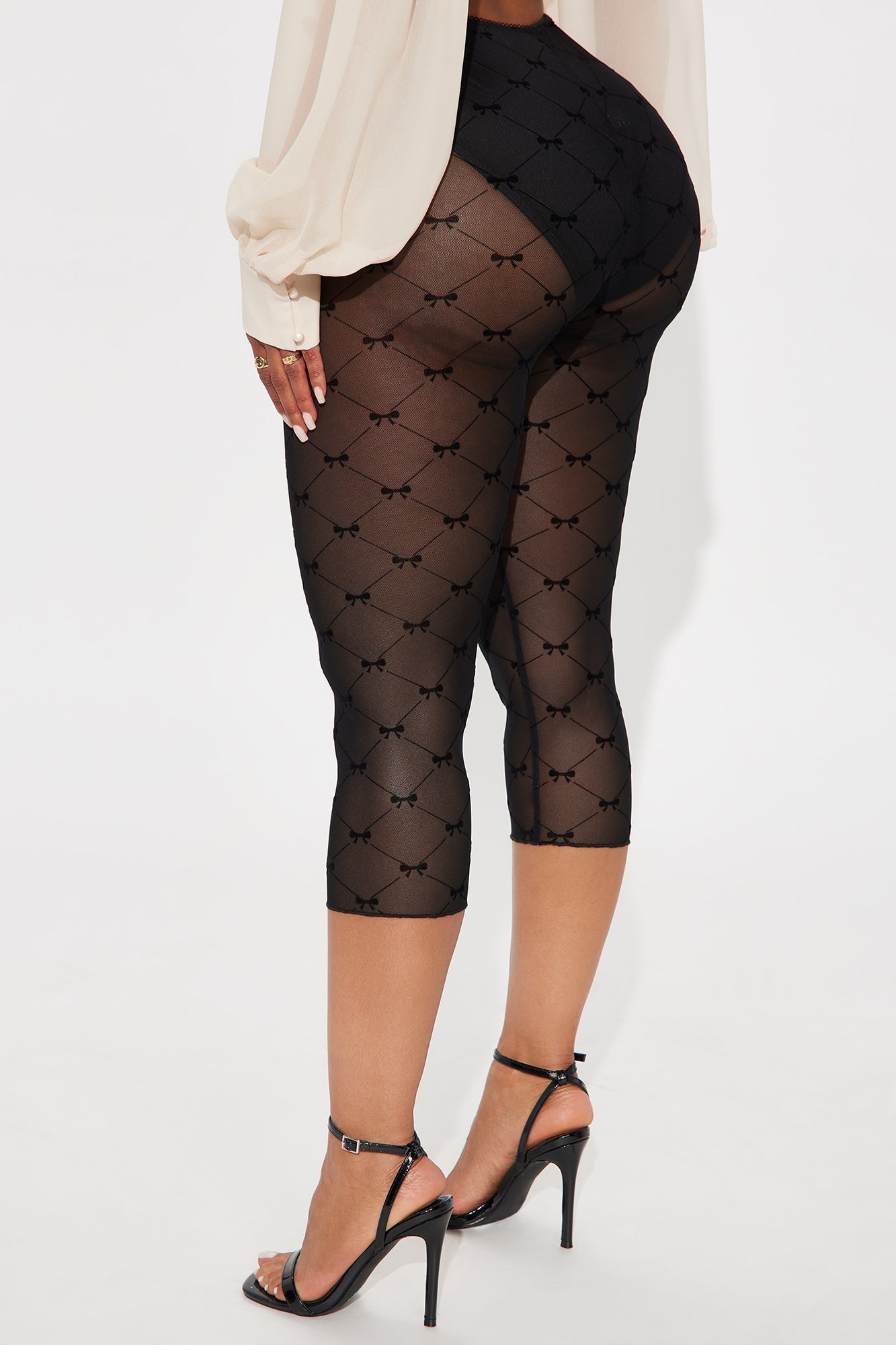 Amelie Bow Mesh Capri Legging - Black