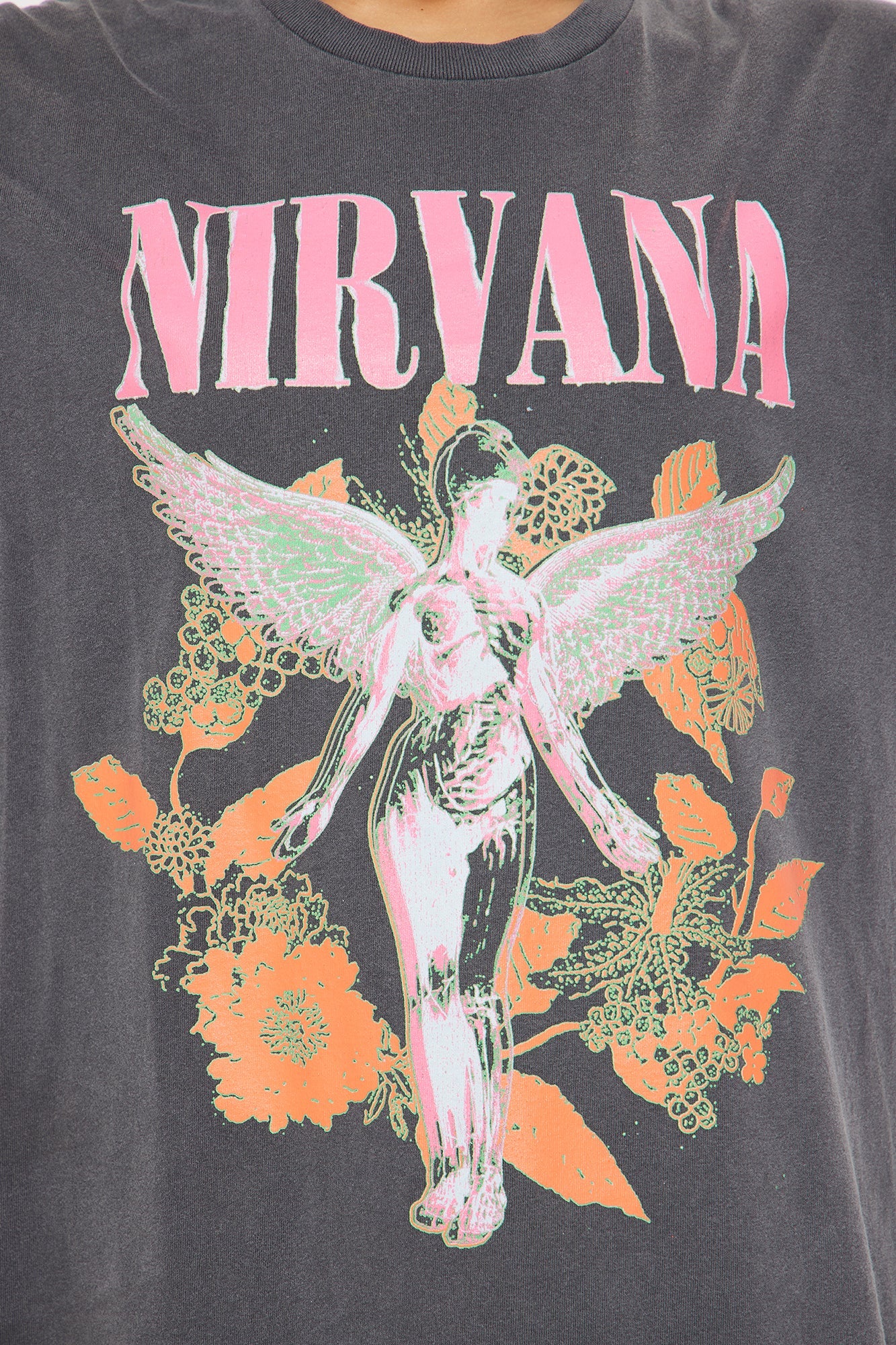 Nirvana Utero Flowers Washed Oversized Tee - Black