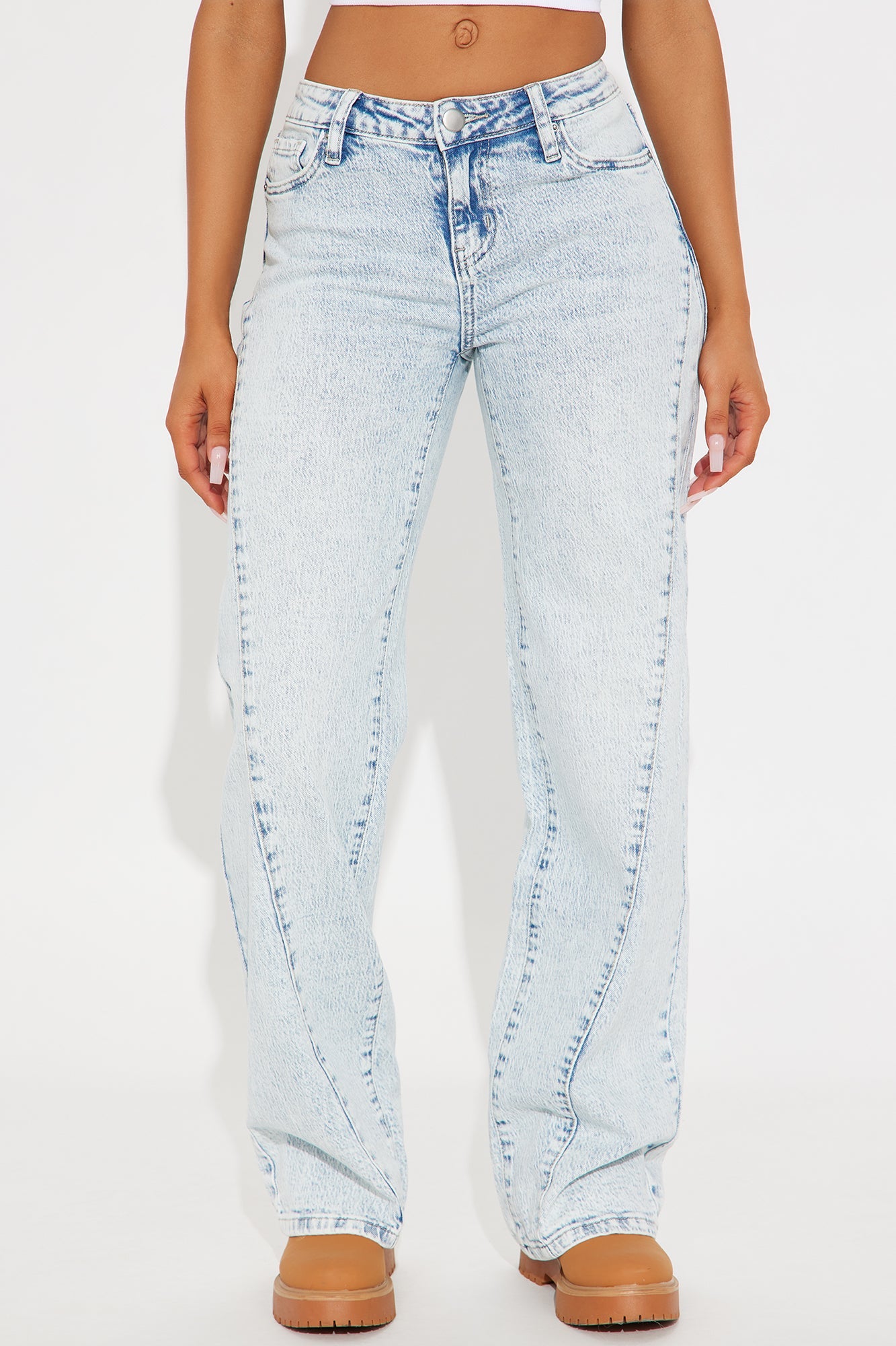 On The Down Low Straight Leg Jeans - Acid Wash Light Blue