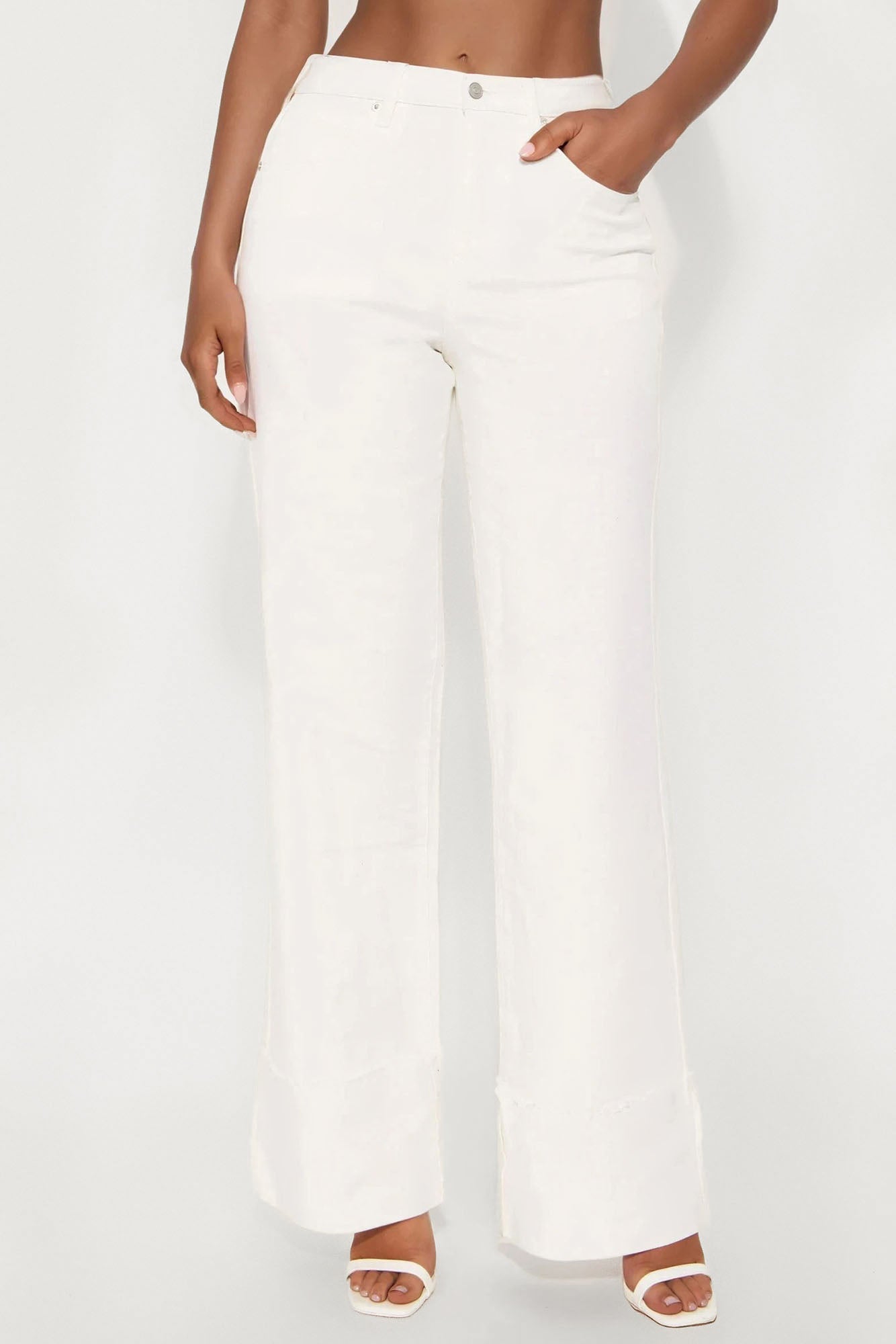 All The While Cuffed Wide Leg Jeans - White