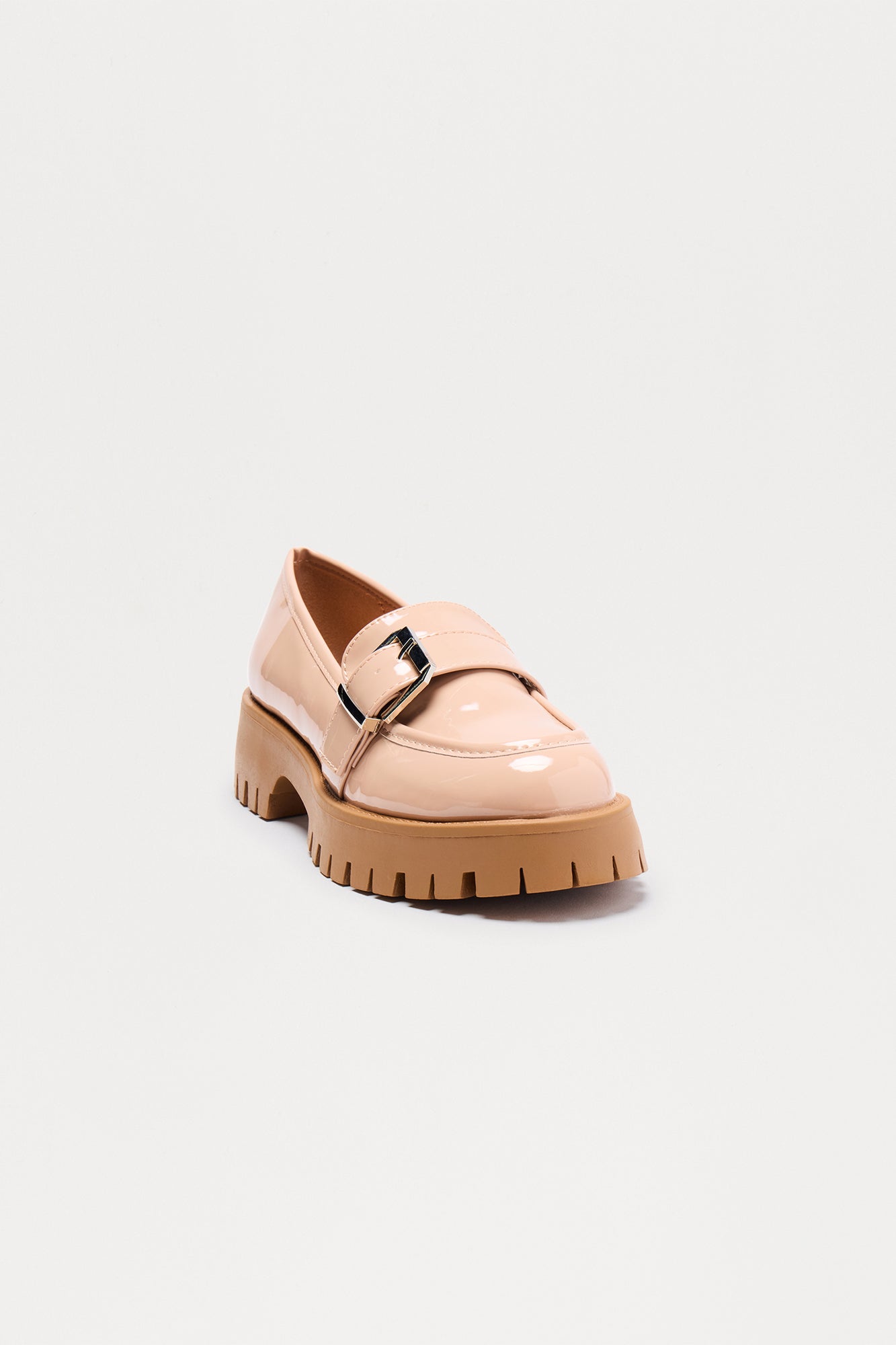 University Faux Patent Buckle Loafers - Camel
