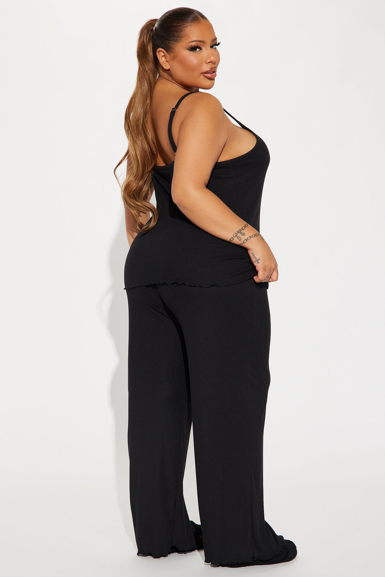 Comfy Mood Ribbed PJ Pant Set - Black