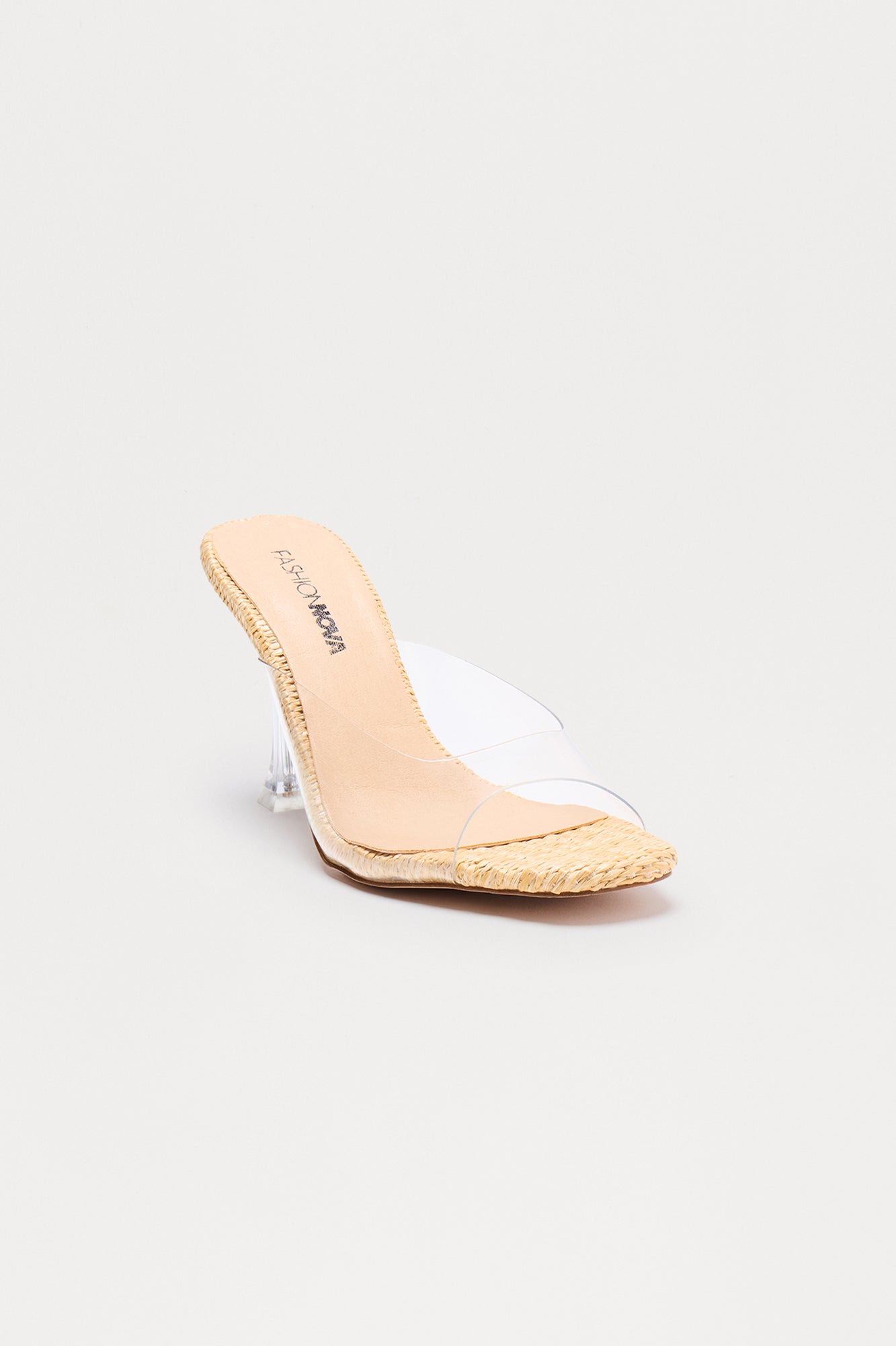 Harbor Clear Strap Raffia Heels - Nude