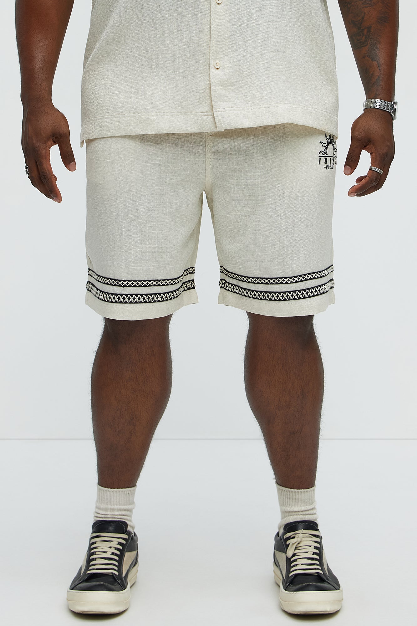 Ibiza VIP Club Linen Like Relaxed Shorts - Off White