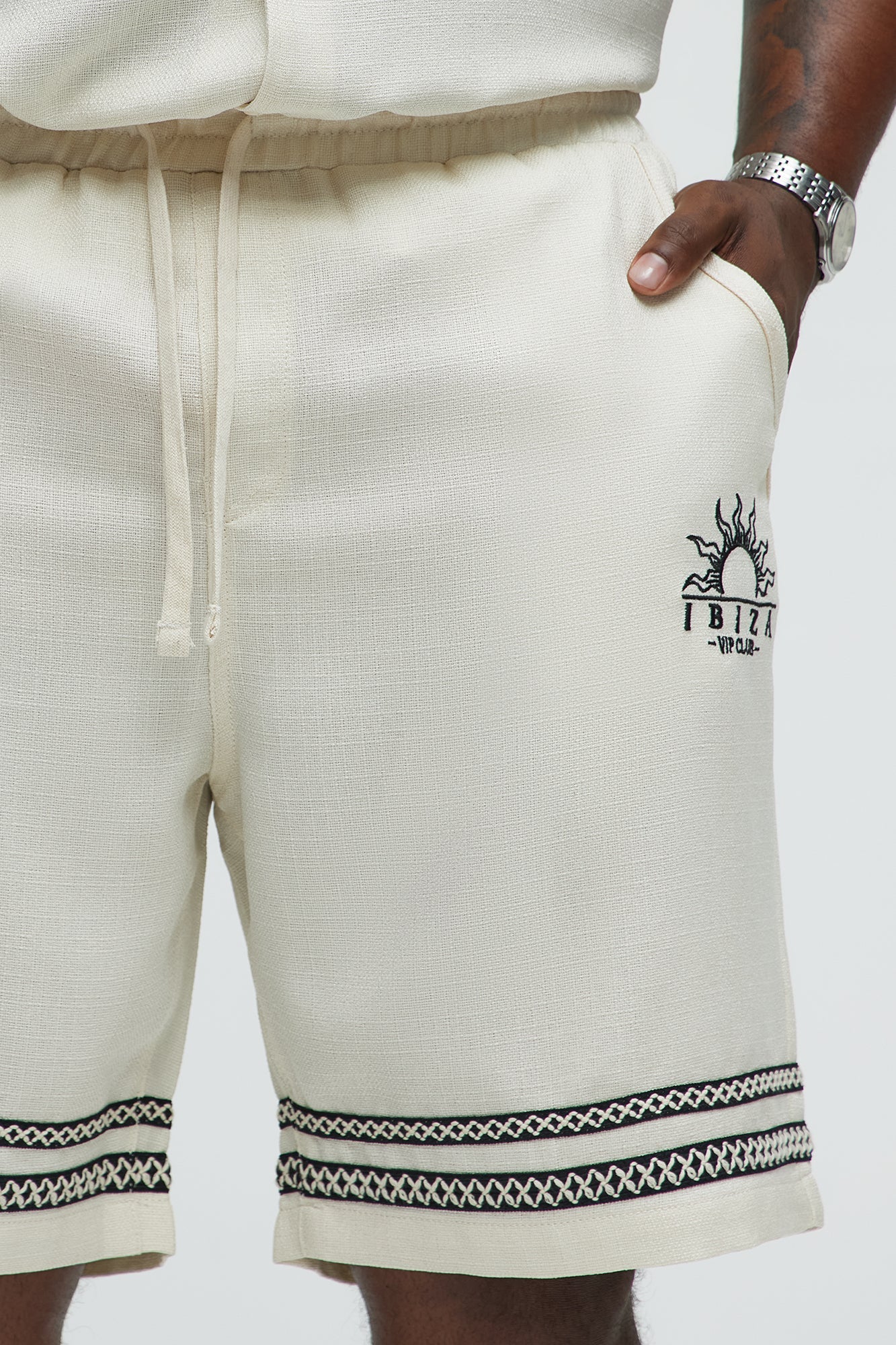 Ibiza VIP Club Linen Like Relaxed Shorts - Off White
